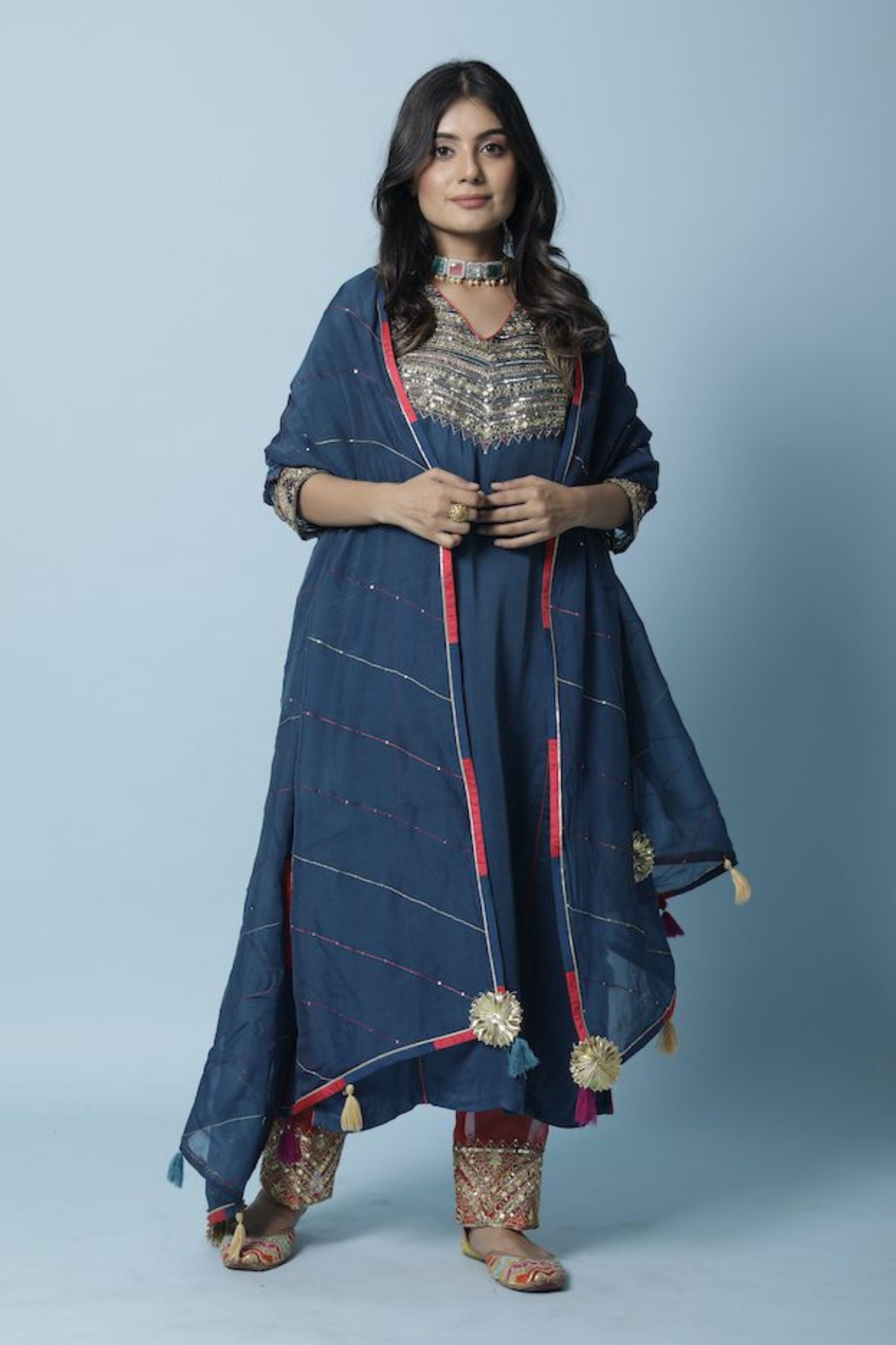 Indigo Chanderi Silk Kurta set