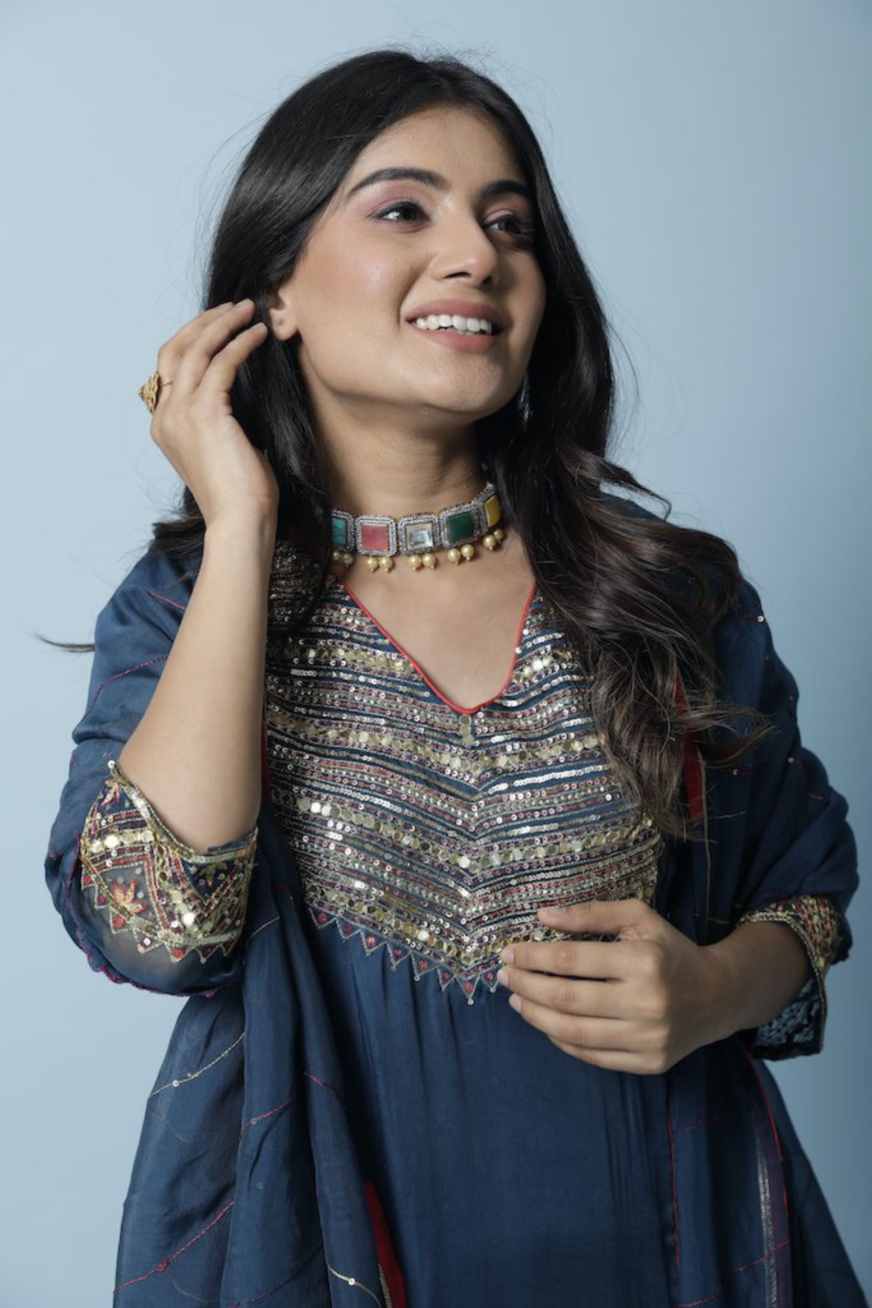 Indigo Chanderi Silk Kurta set