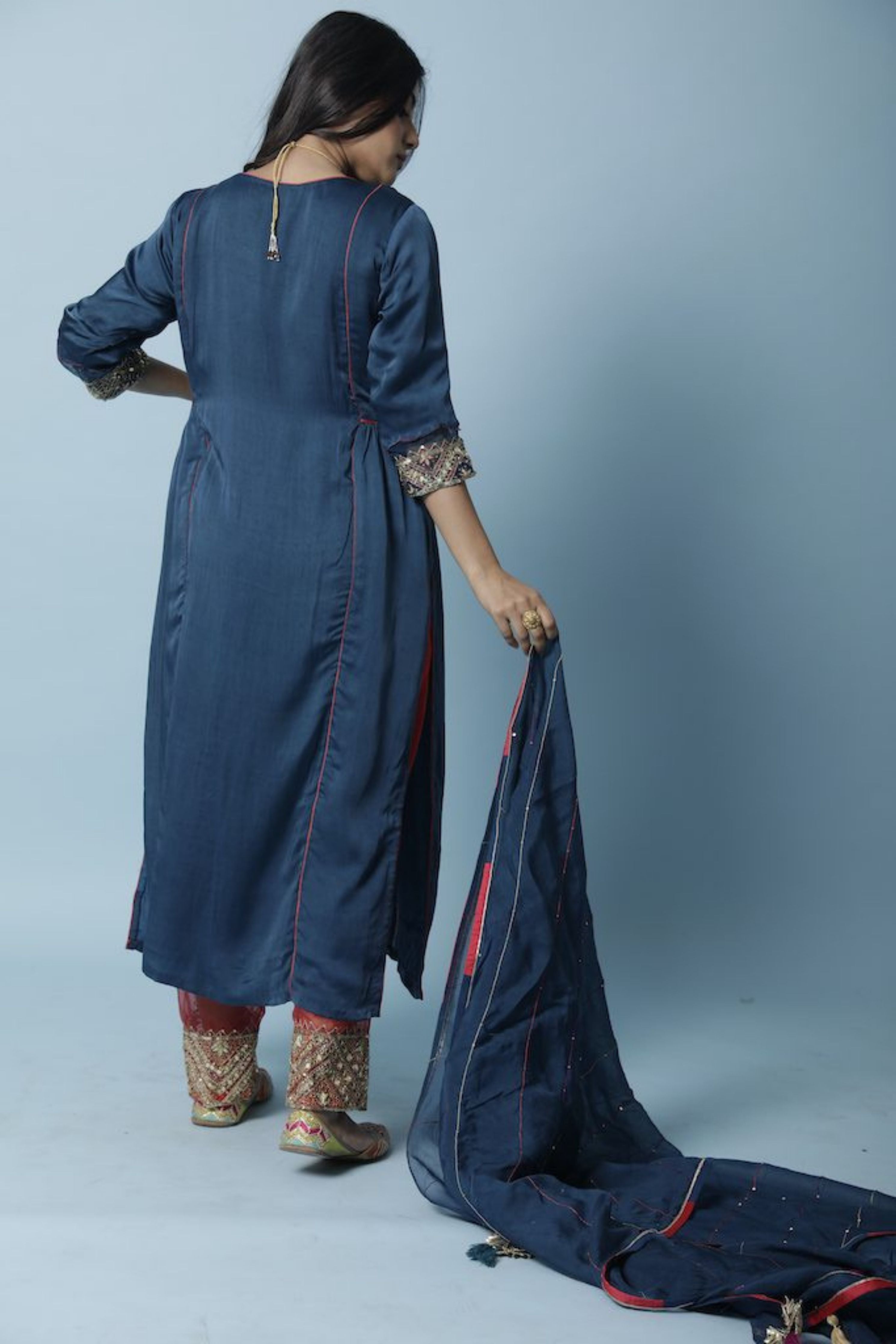 Indigo Chanderi Silk Kurta set