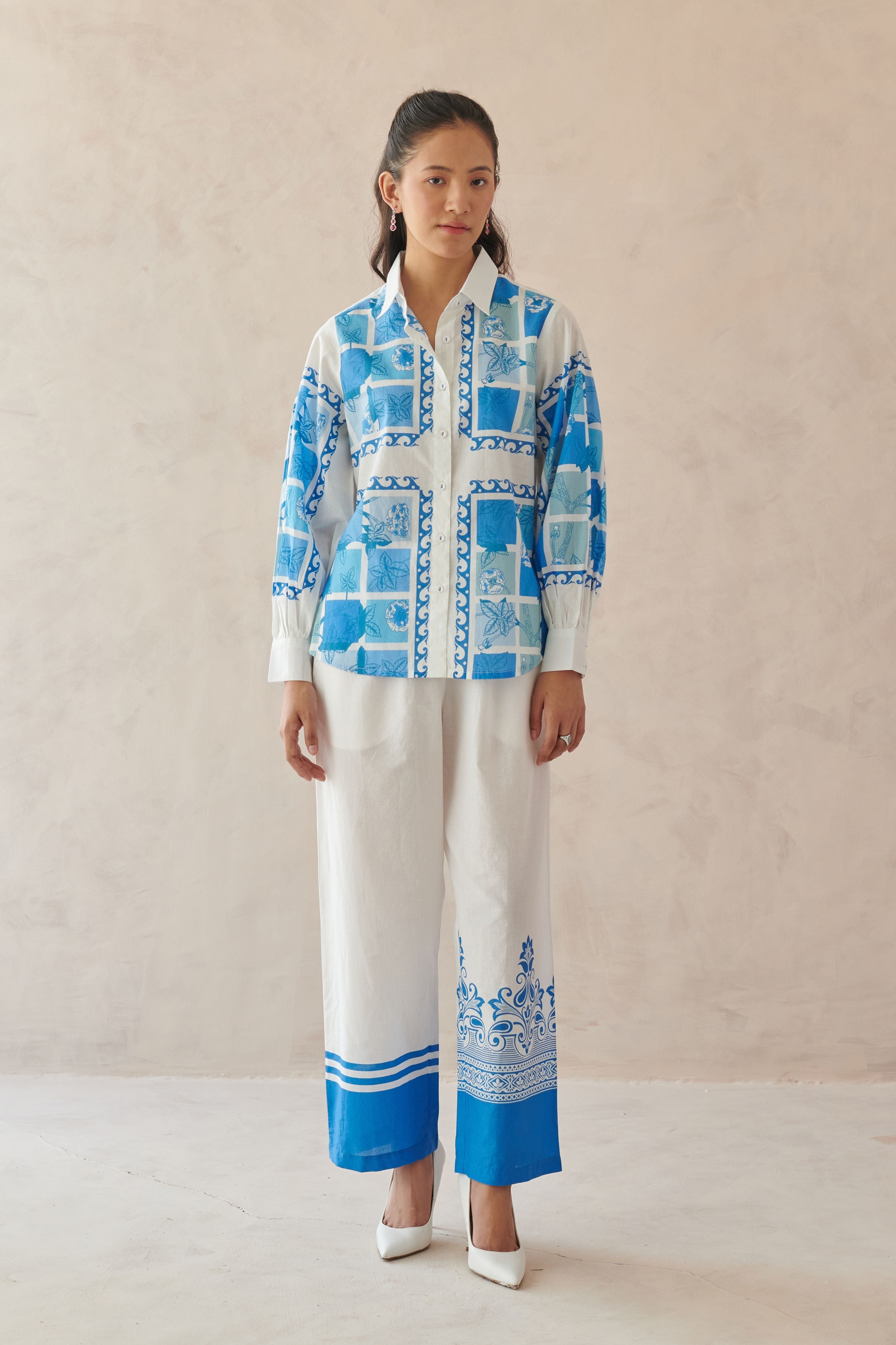 Vivia Blue Mosaic Floral Shirt