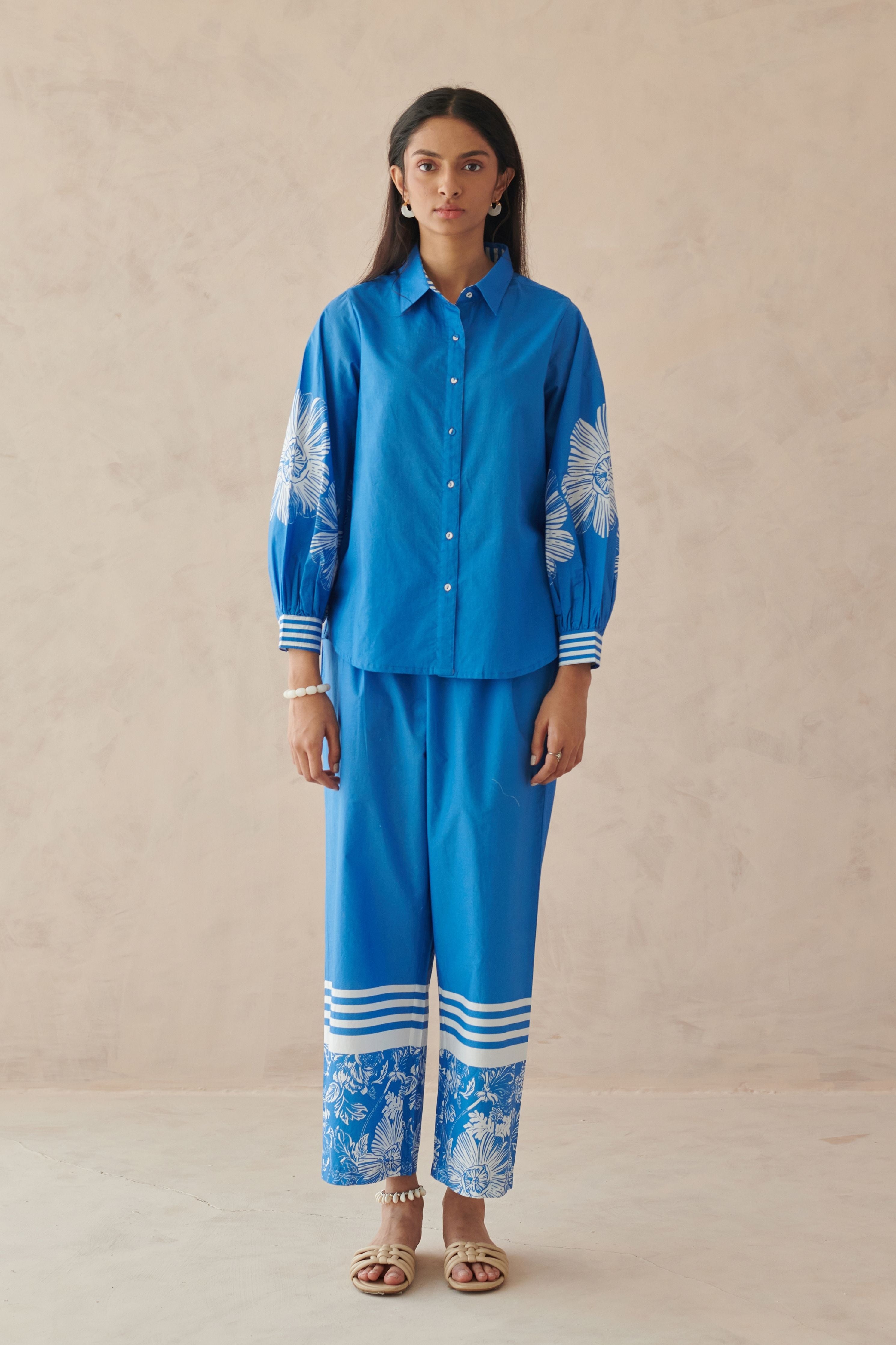 Vivia Blue Placement Floral Shirt