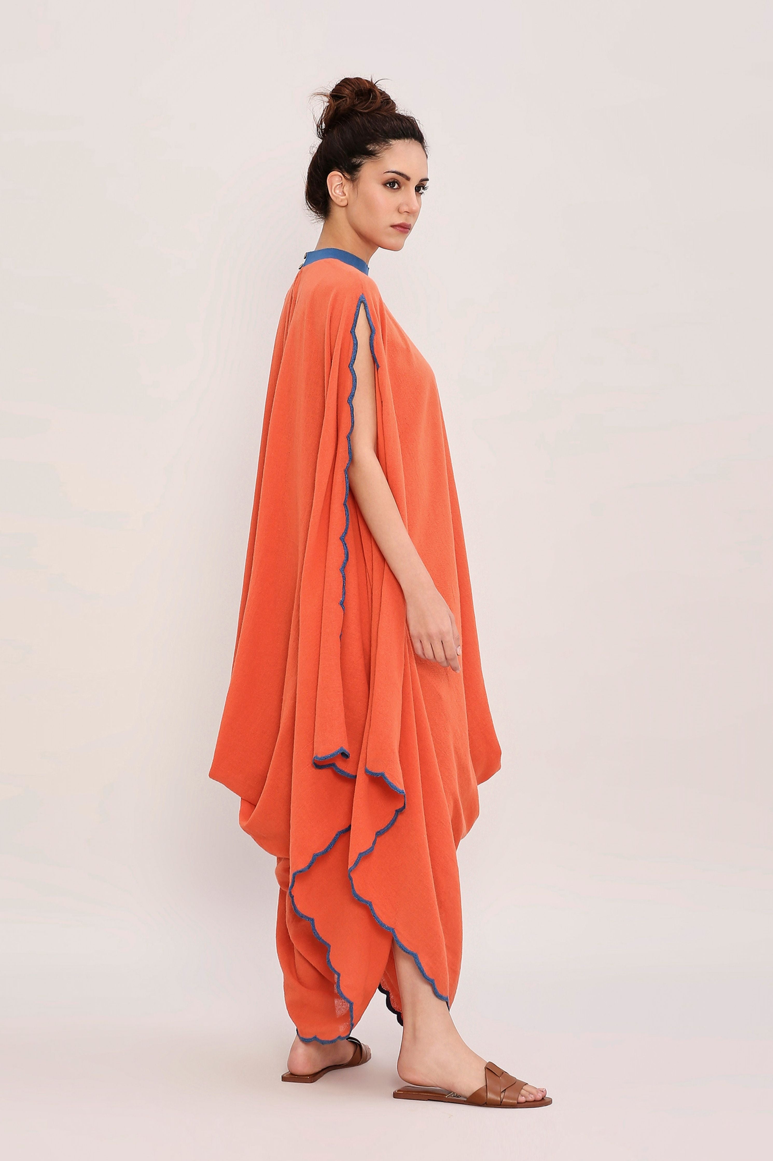 Rust Ribbed Scallop Cowl Dress