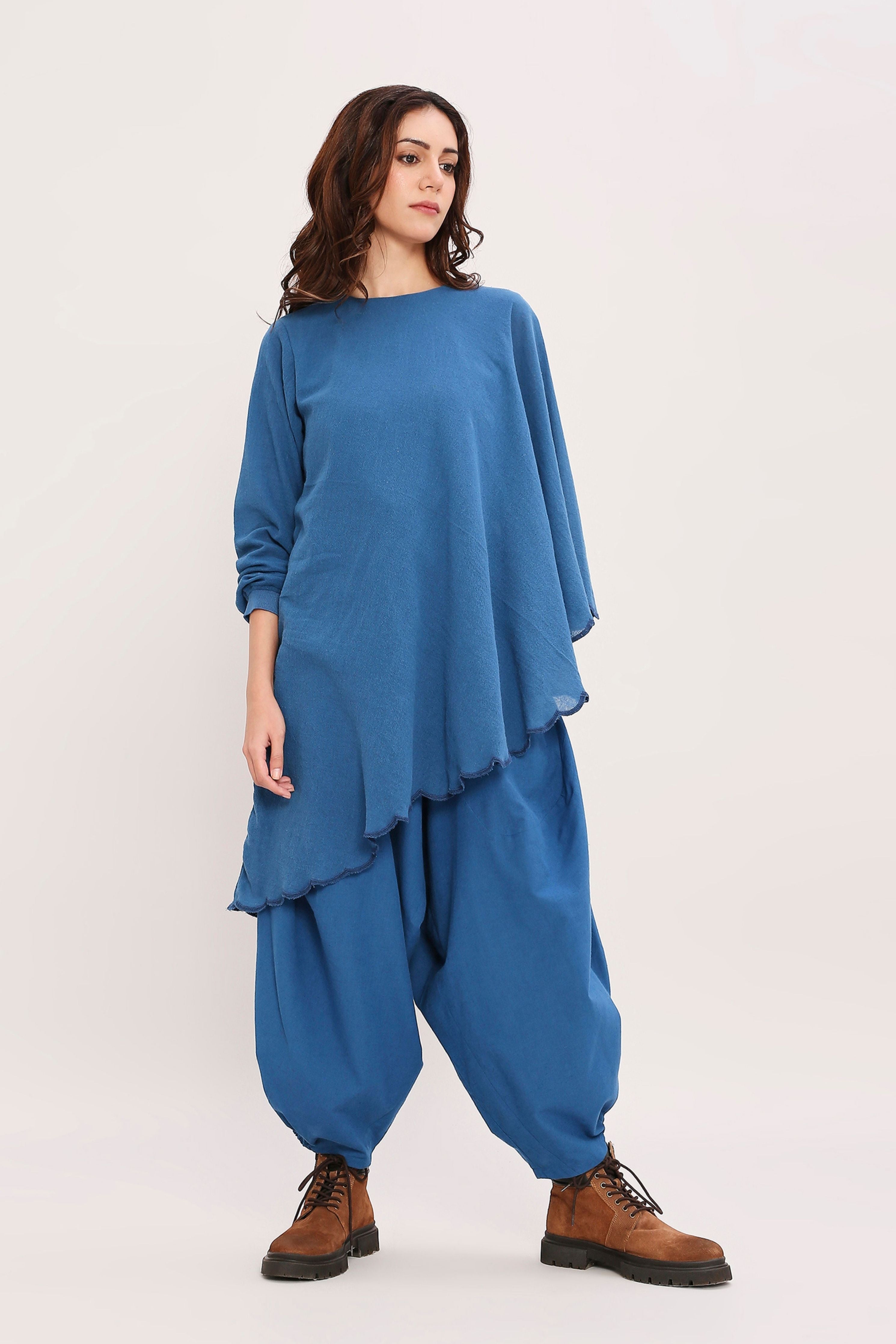 Blue Ribbed Scallop Tunic