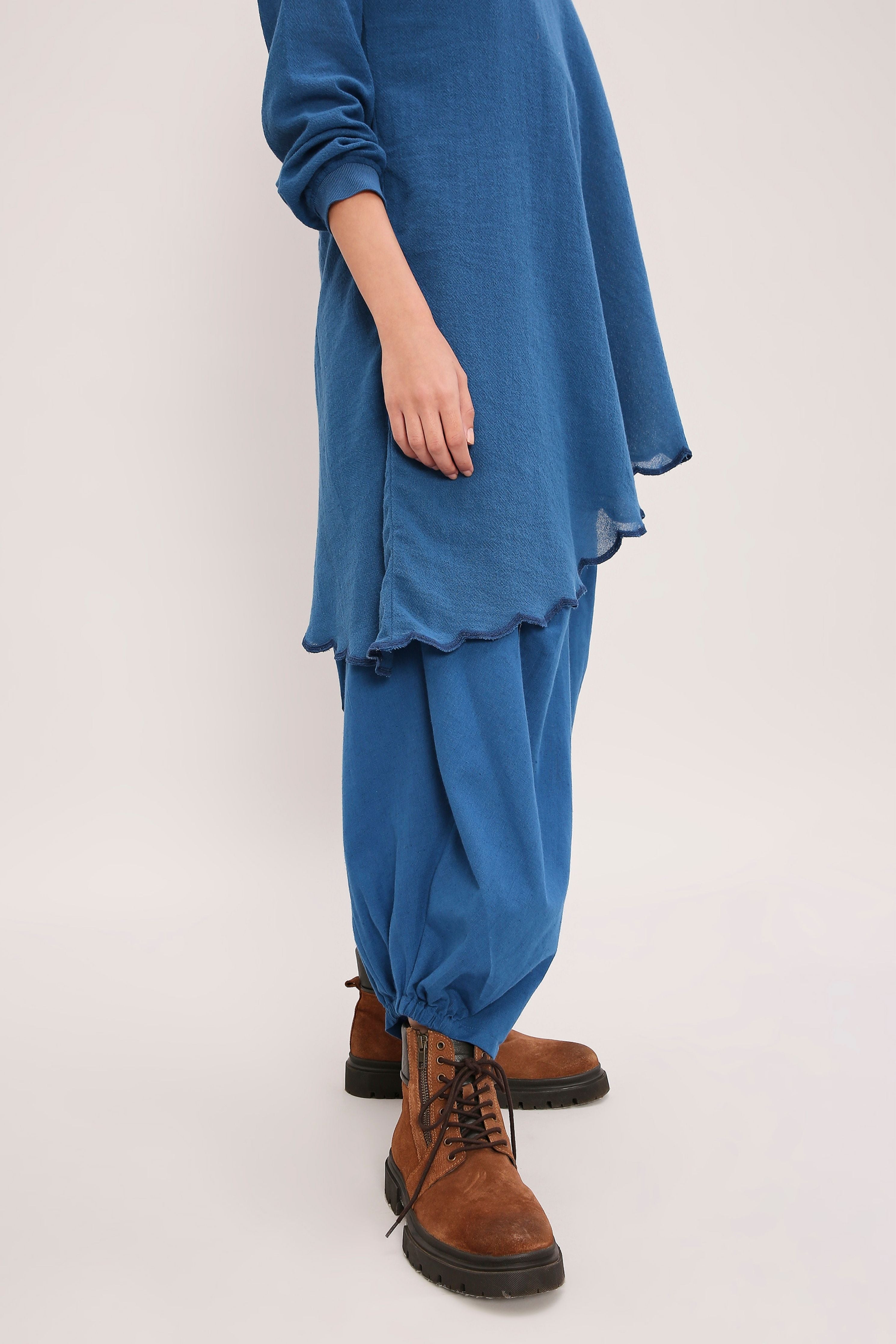 Blue Ribbed Scallop Tunic