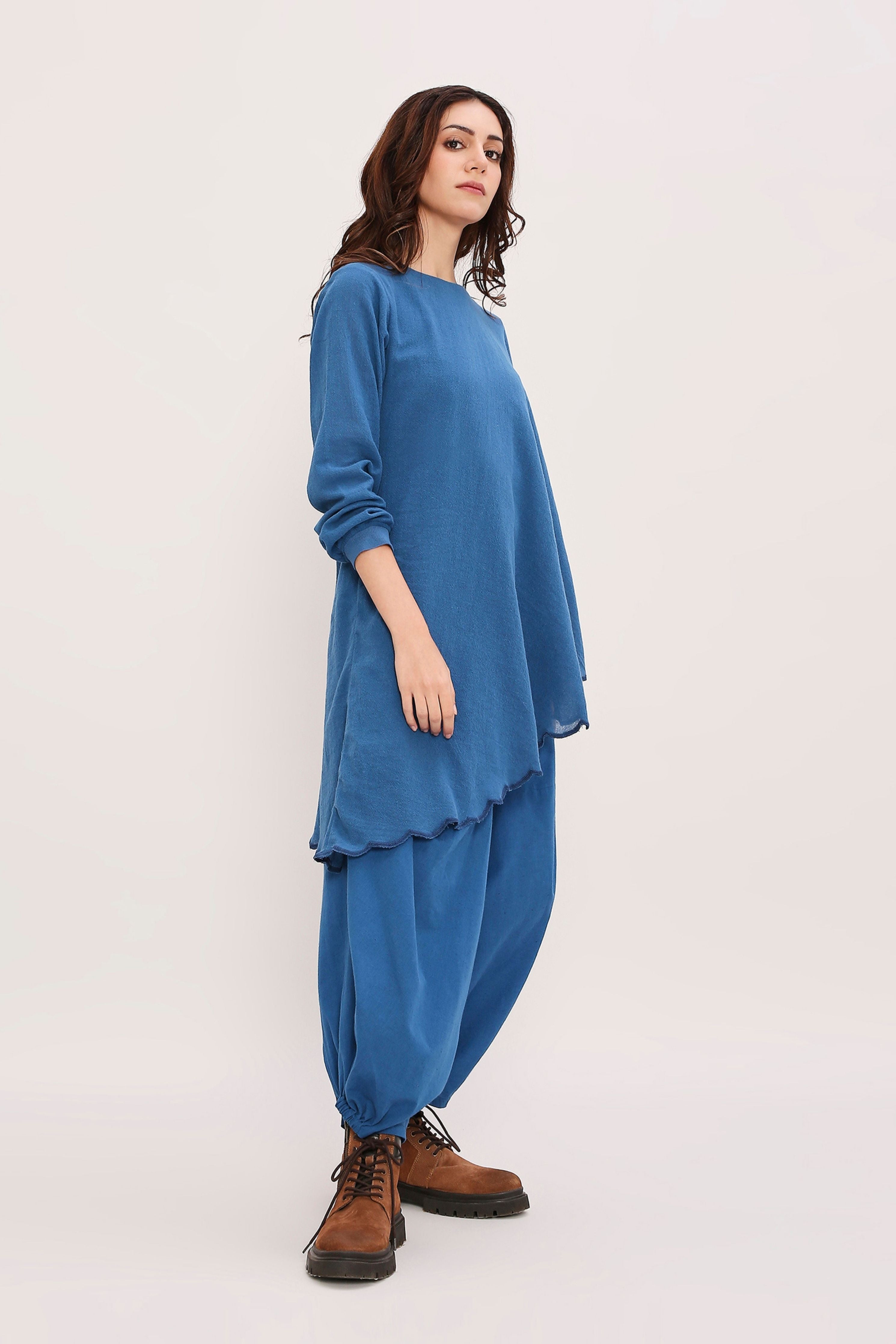 Blue Ribbed Scallop Tunic