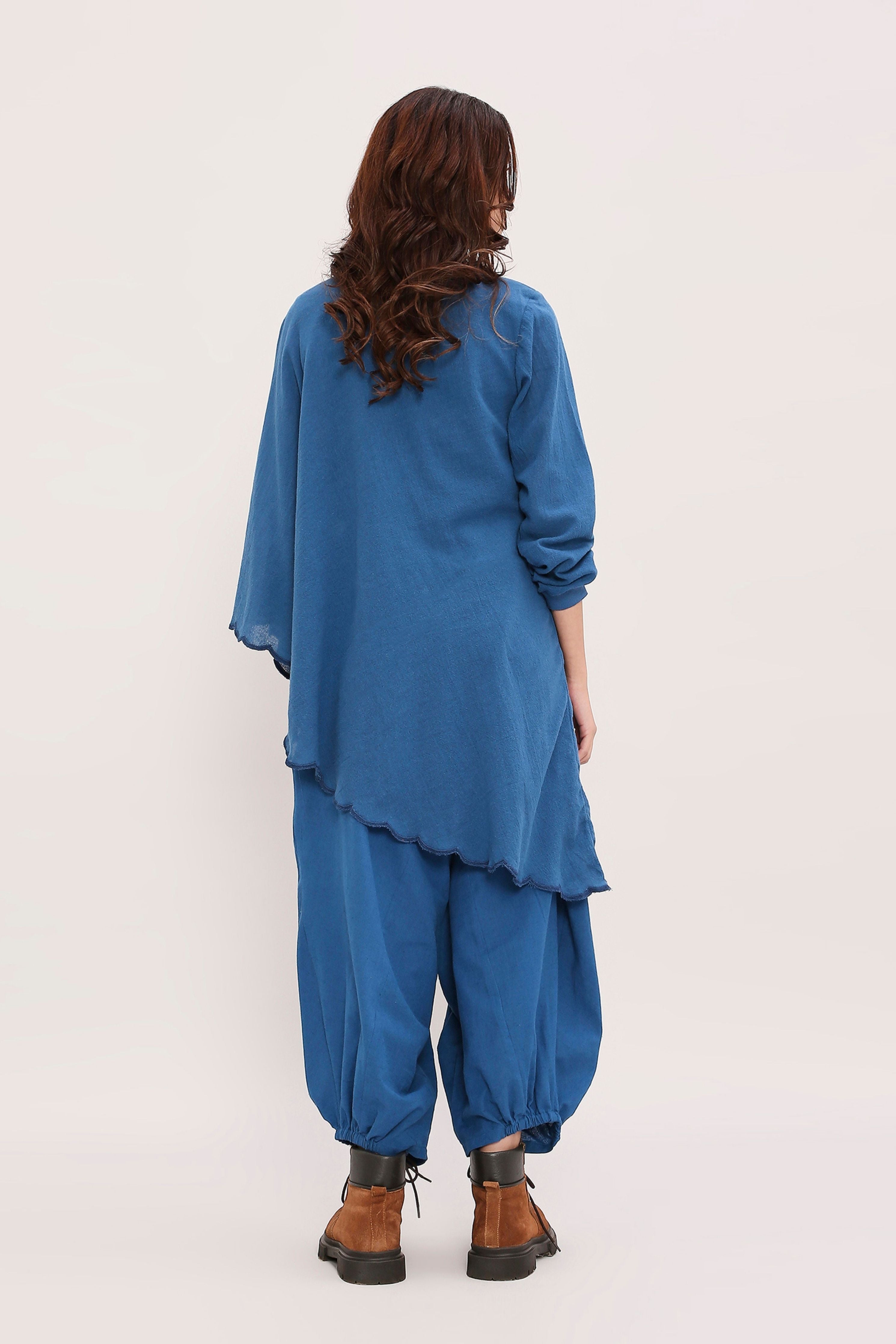 Blue Ribbed Scallop Tunic