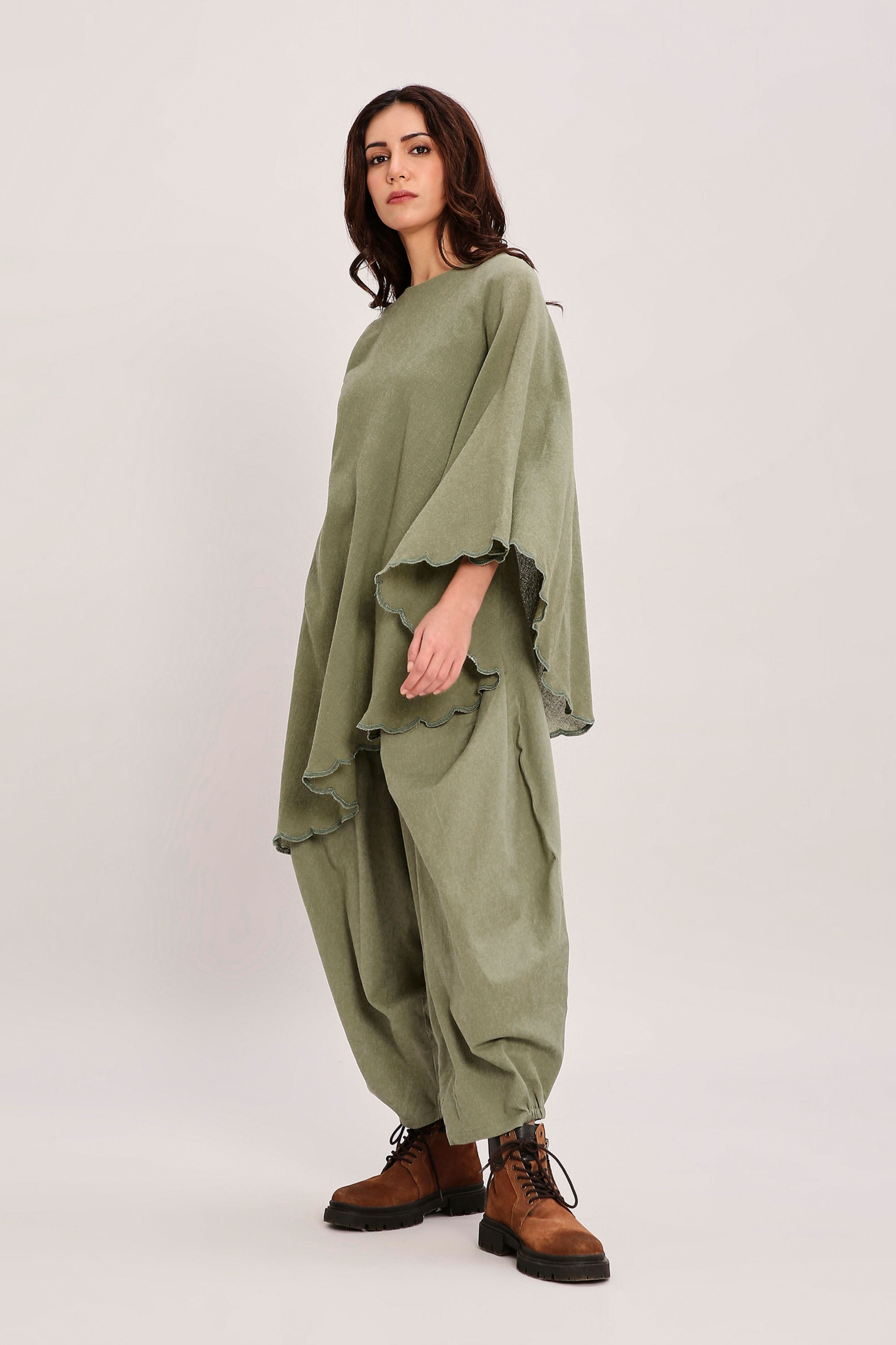 Green Ribbed Scallop Tunic