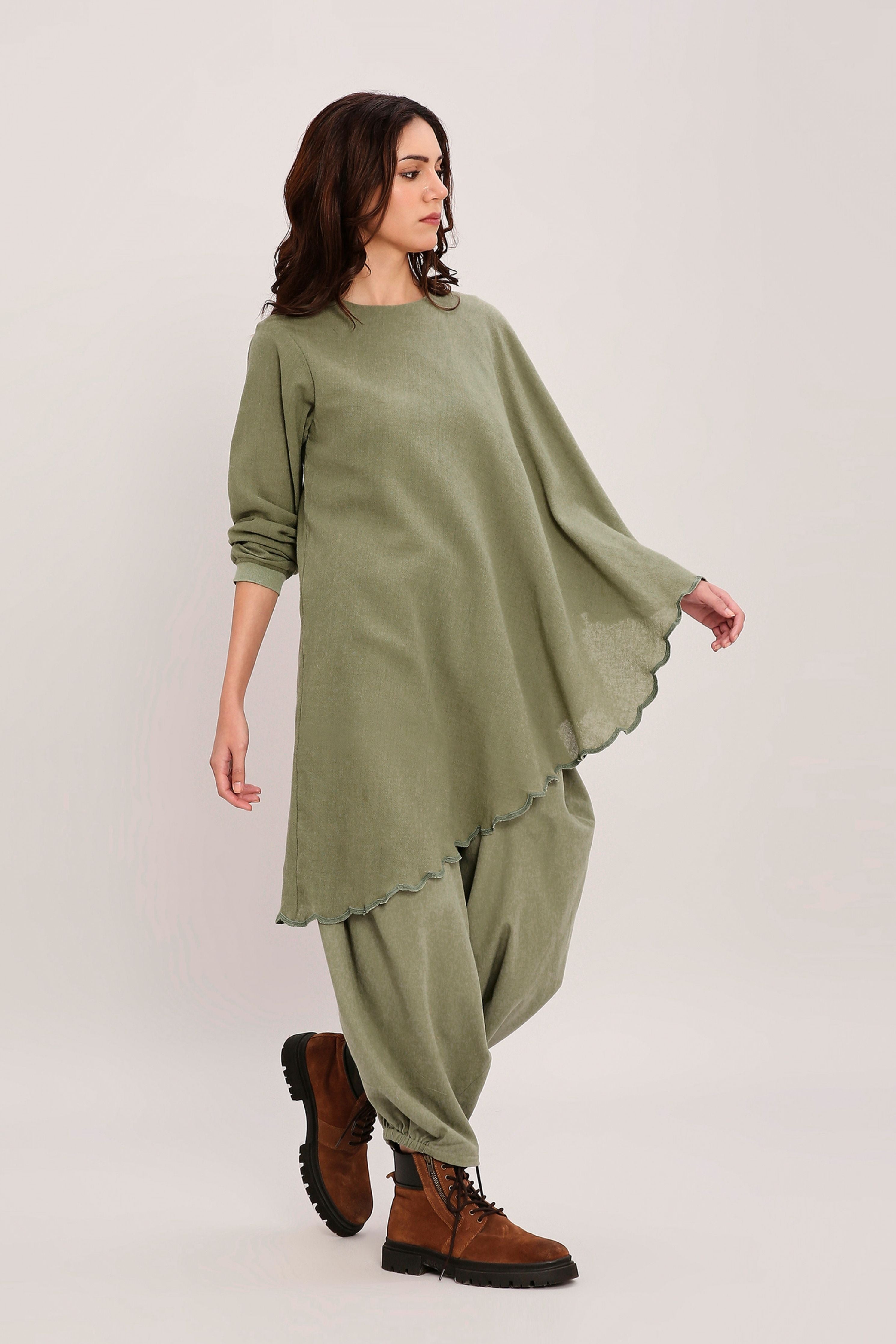 Green Ribbed Scallop Tunic