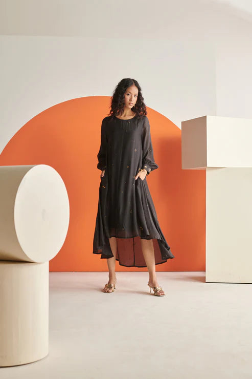 Celeste Black Cosmos High Low Dress