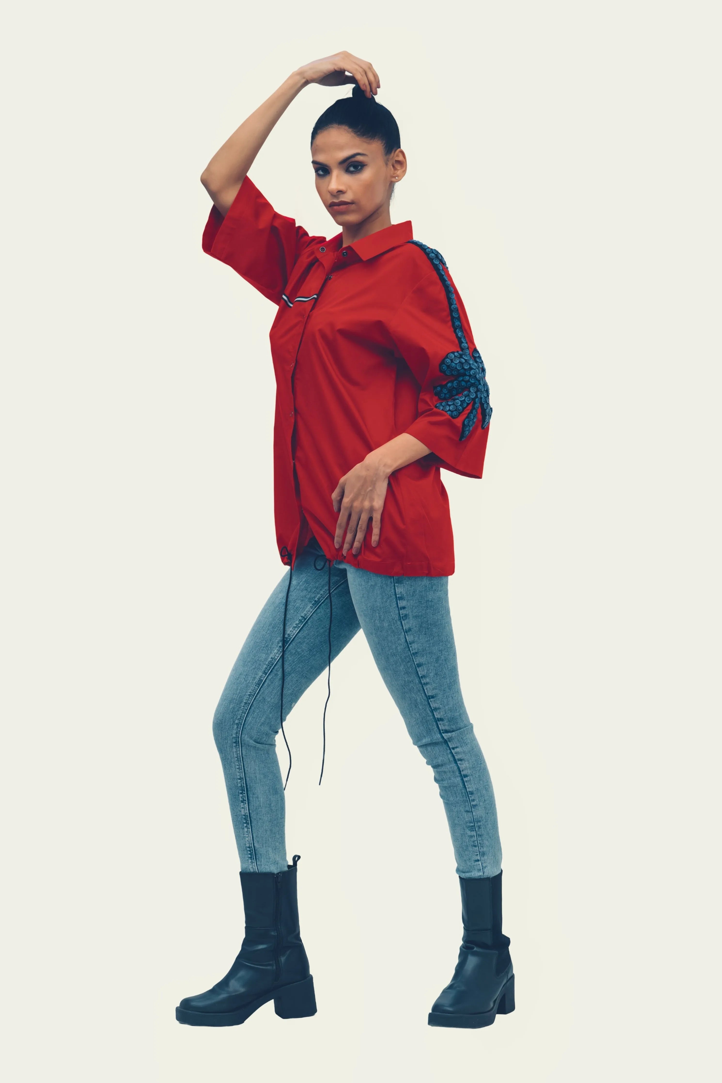 Red Cotton Shirt with Embroidery