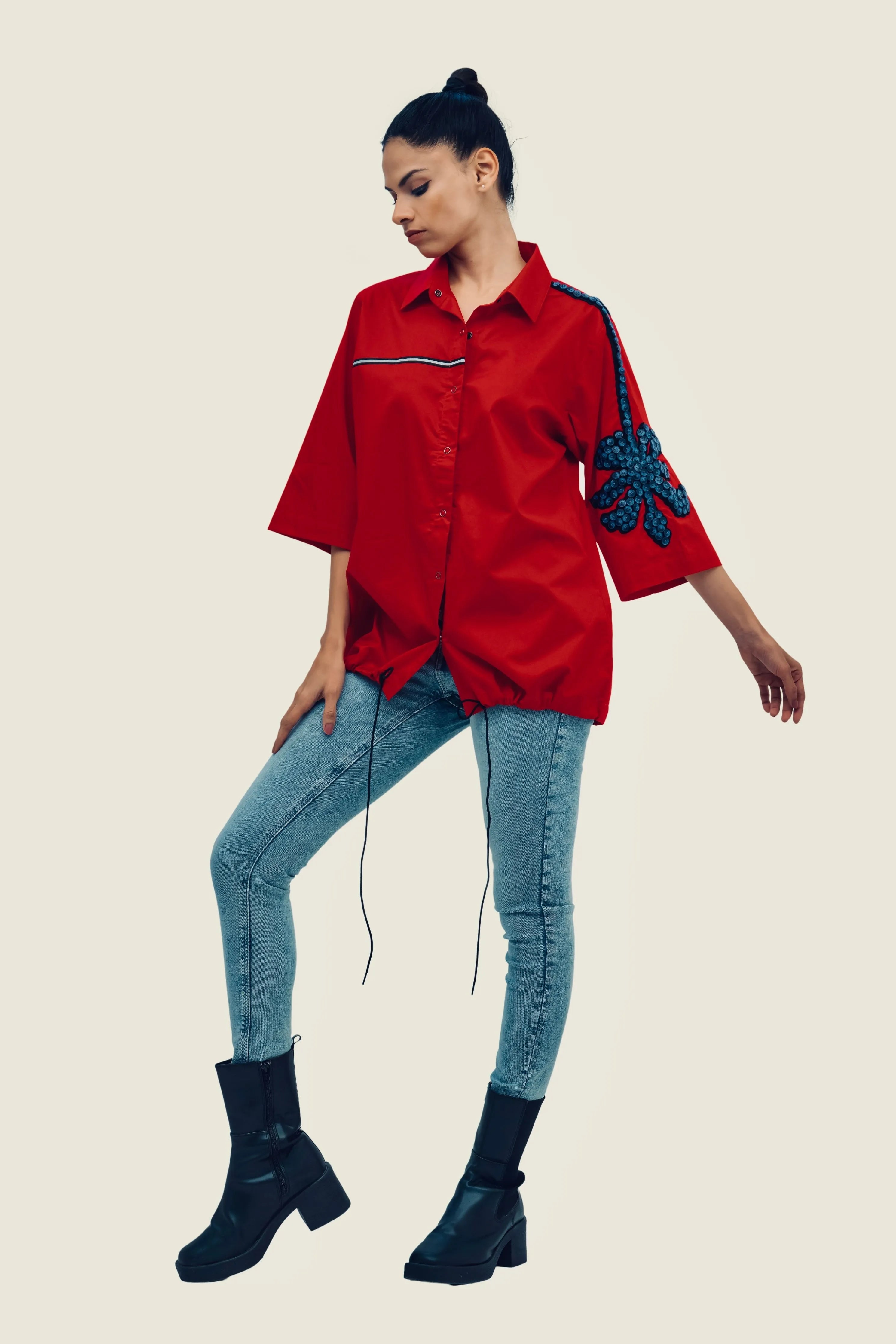 Red Cotton Shirt with Embroidery