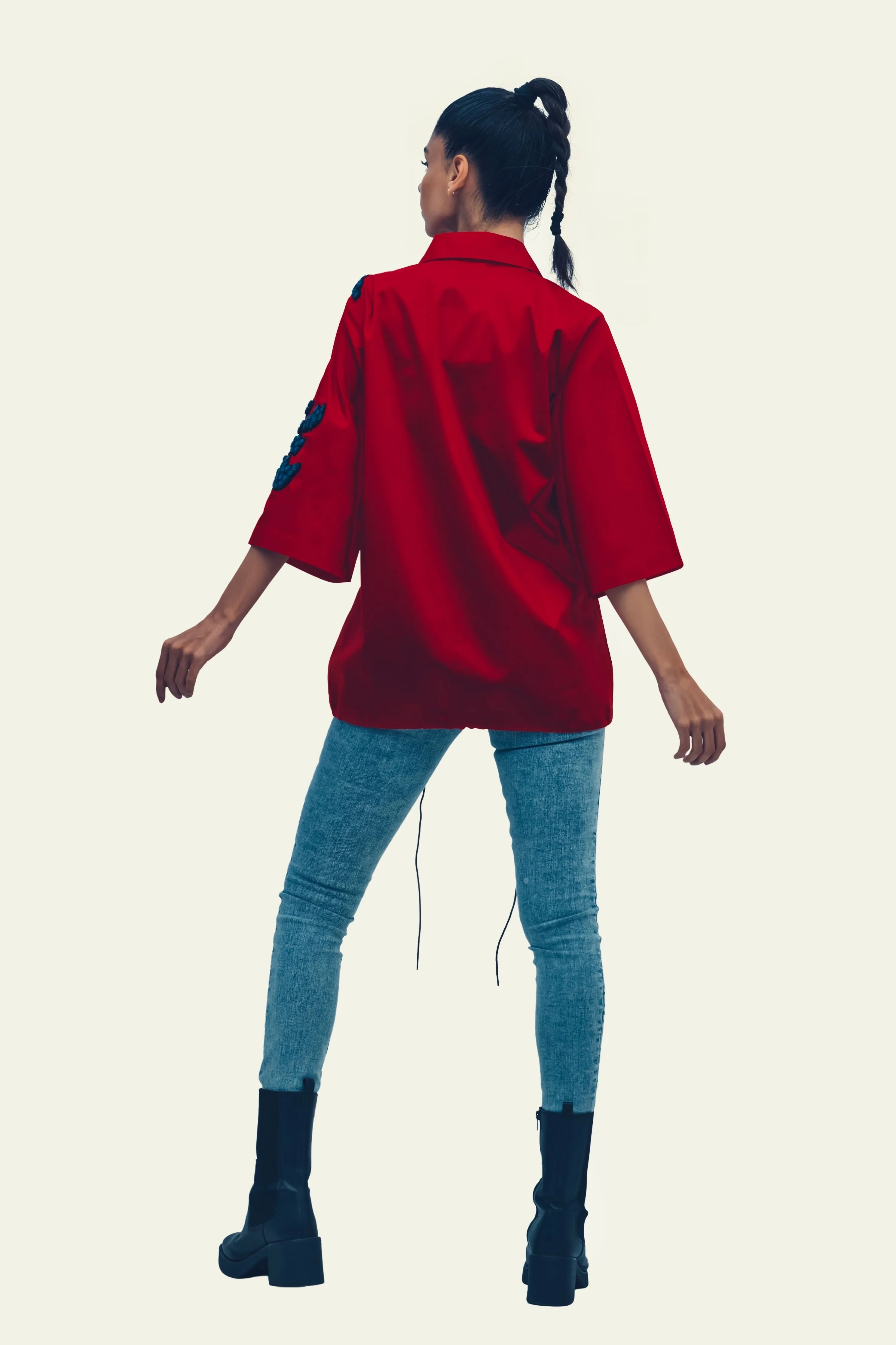 Red Cotton Shirt with Embroidery