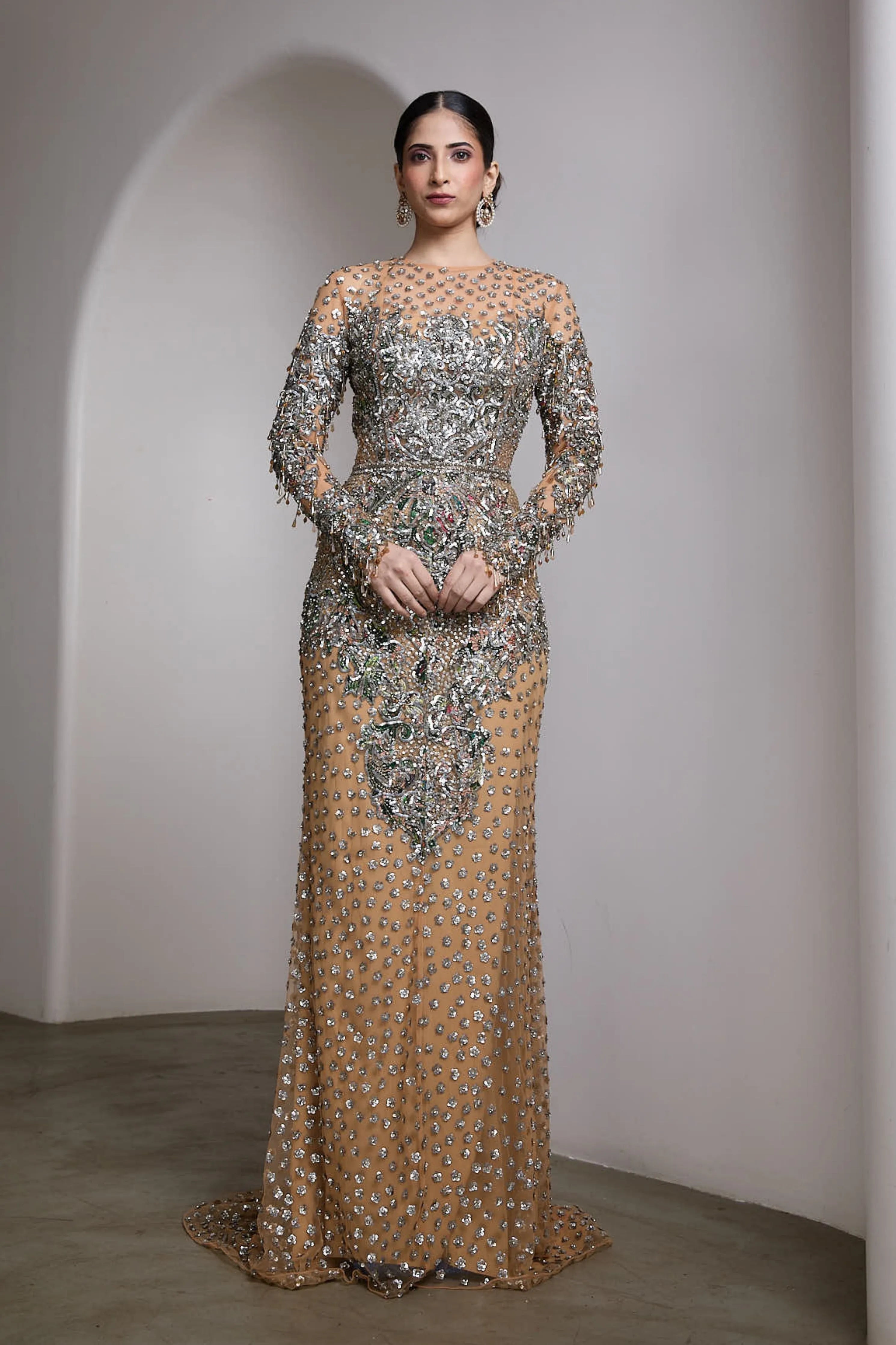 Nude Embroidered Gown