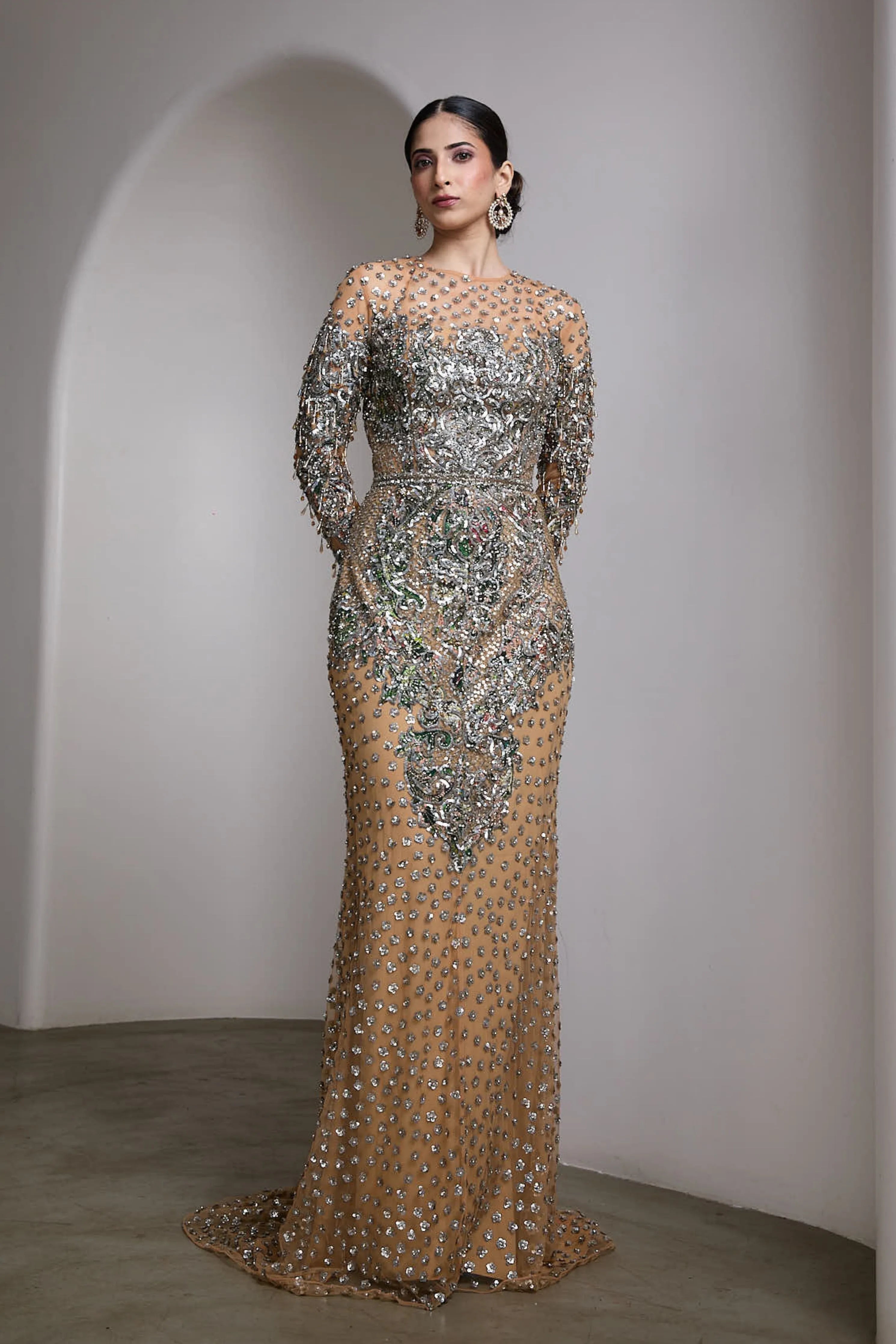 Nude Embroidered Gown