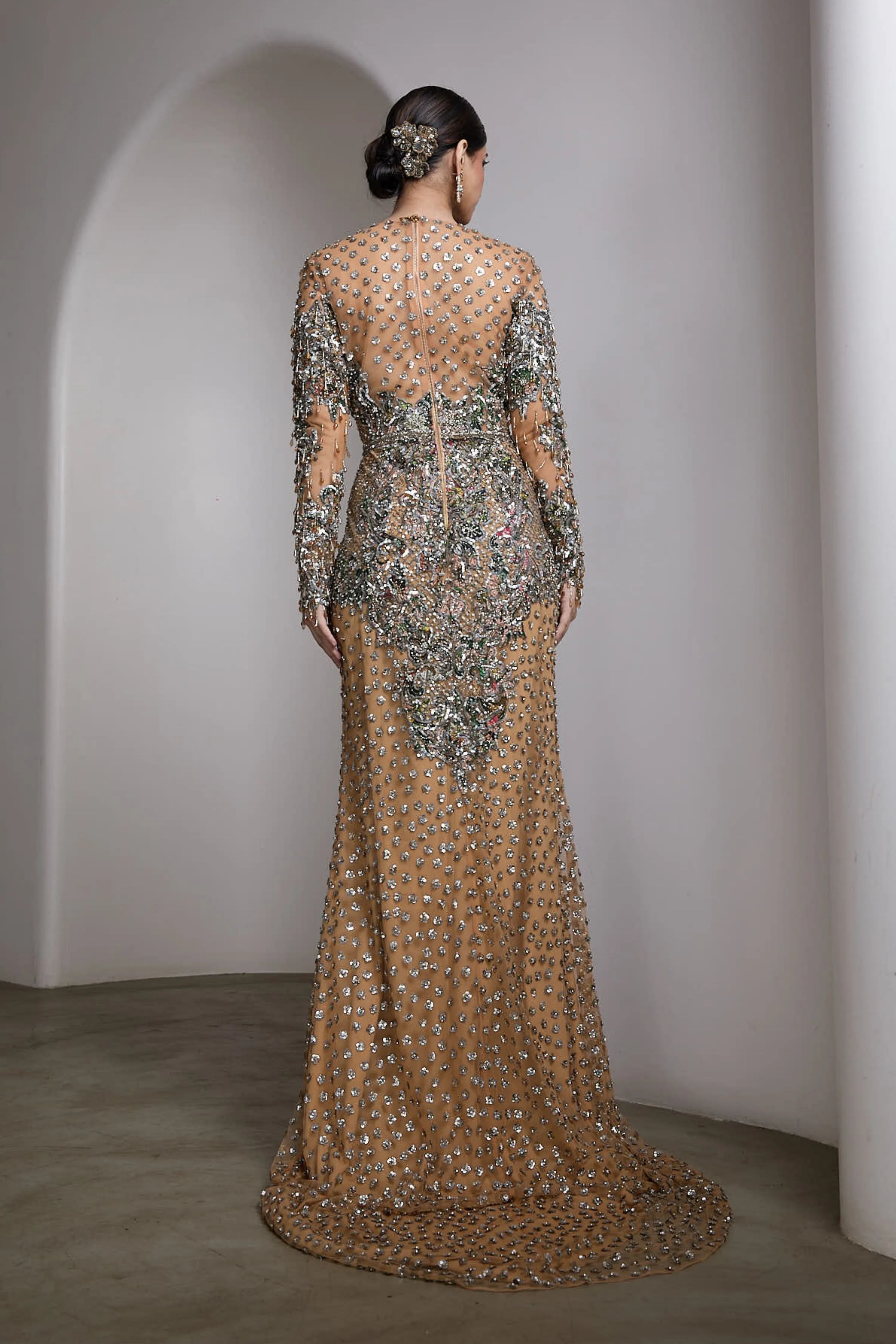 Nude Embroidered Gown