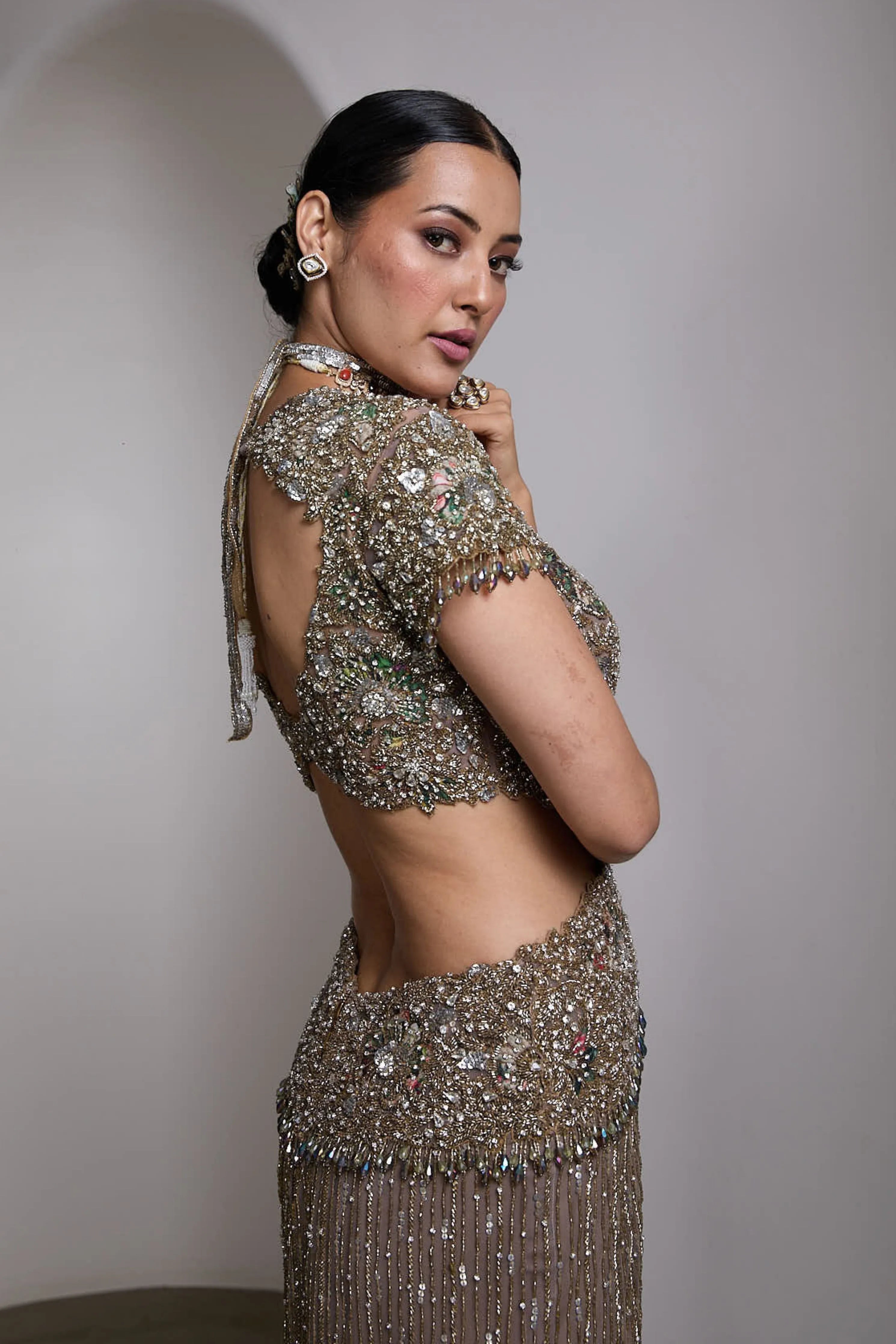 Nude Sequin Embellished Gown