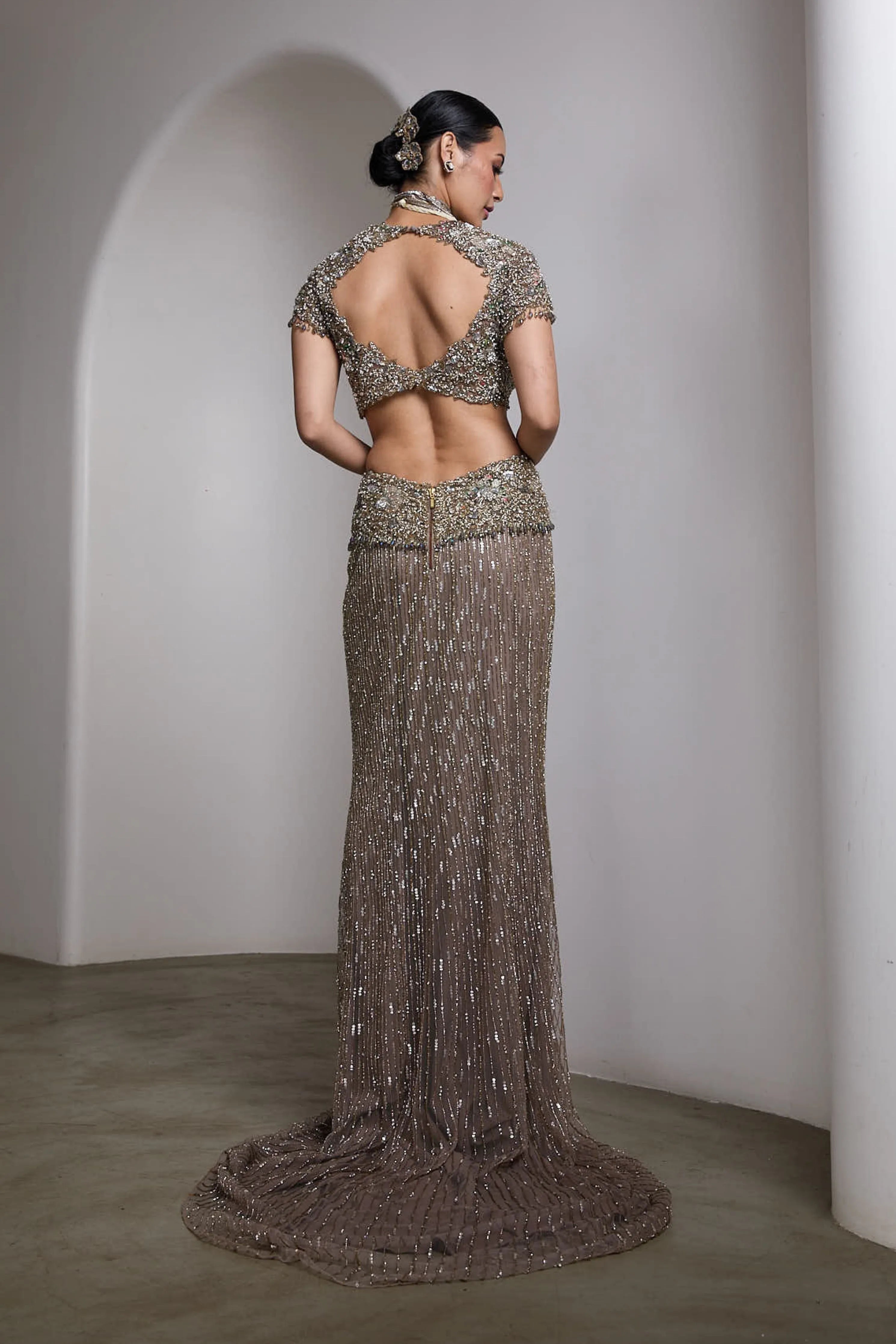 Nude Sequin Embellished Gown
