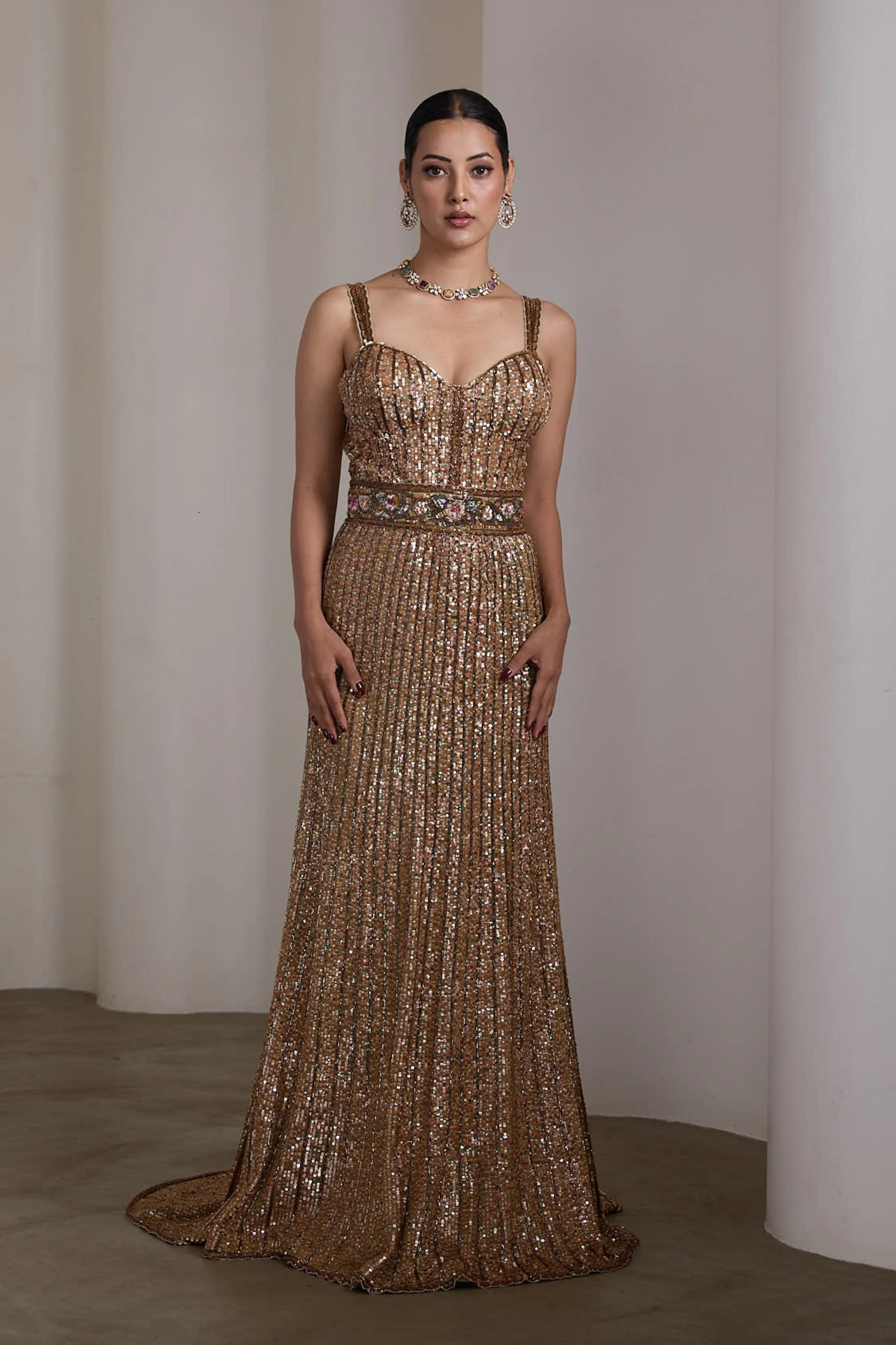 Gold Sequin Embroidered Gown