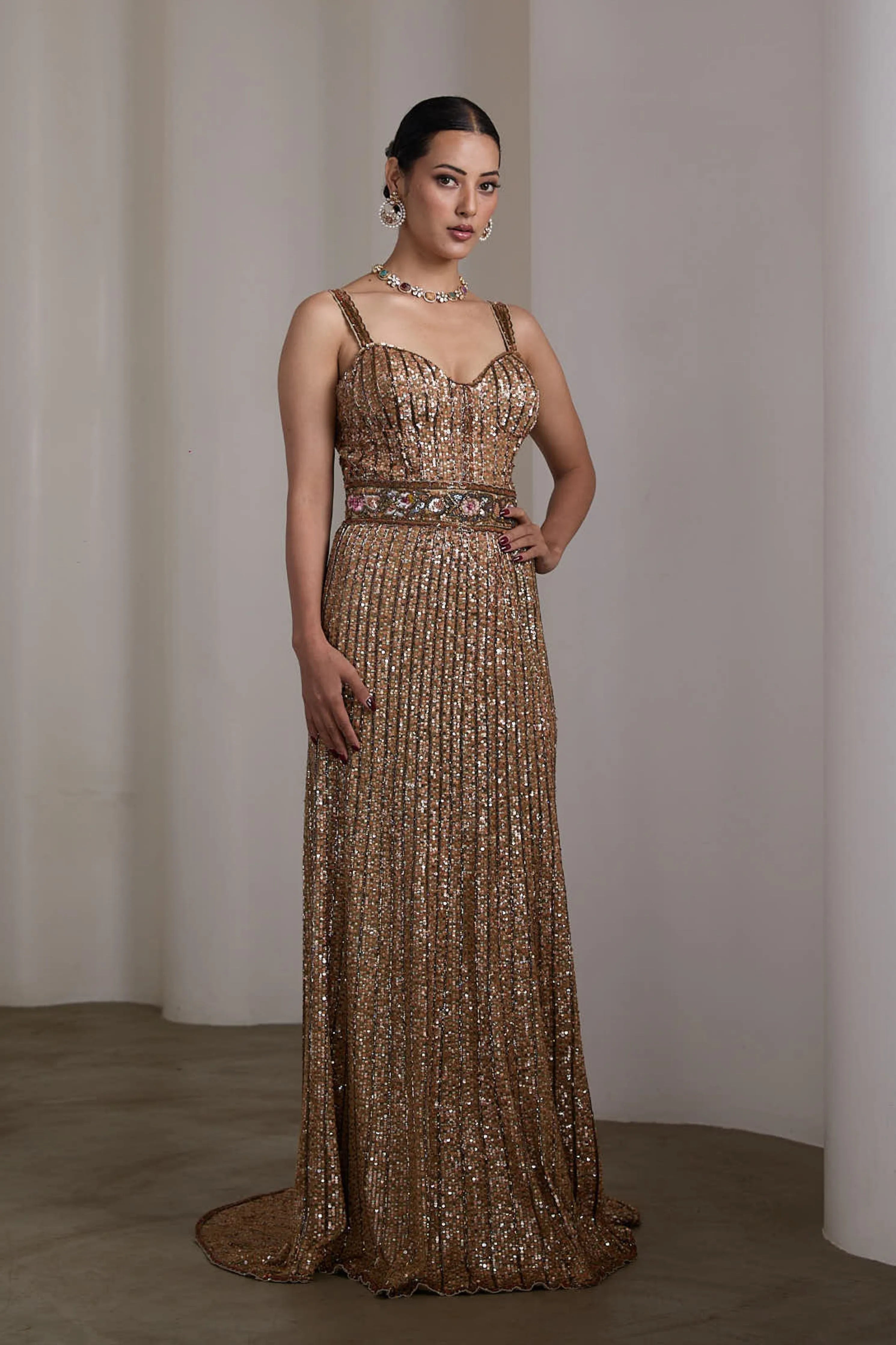 Gold Sequin Embroidered Gown