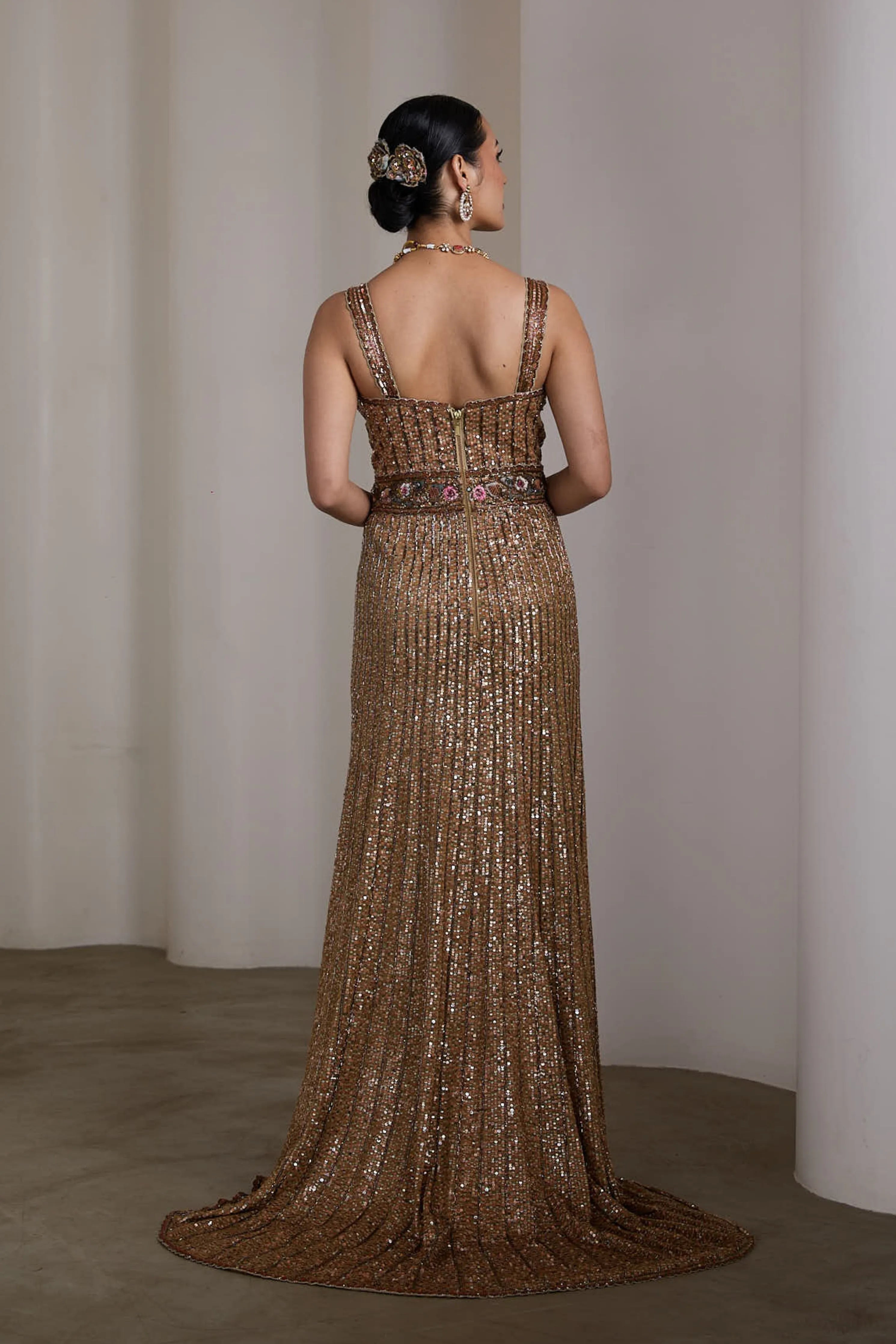 Gold Sequin Embroidered Gown