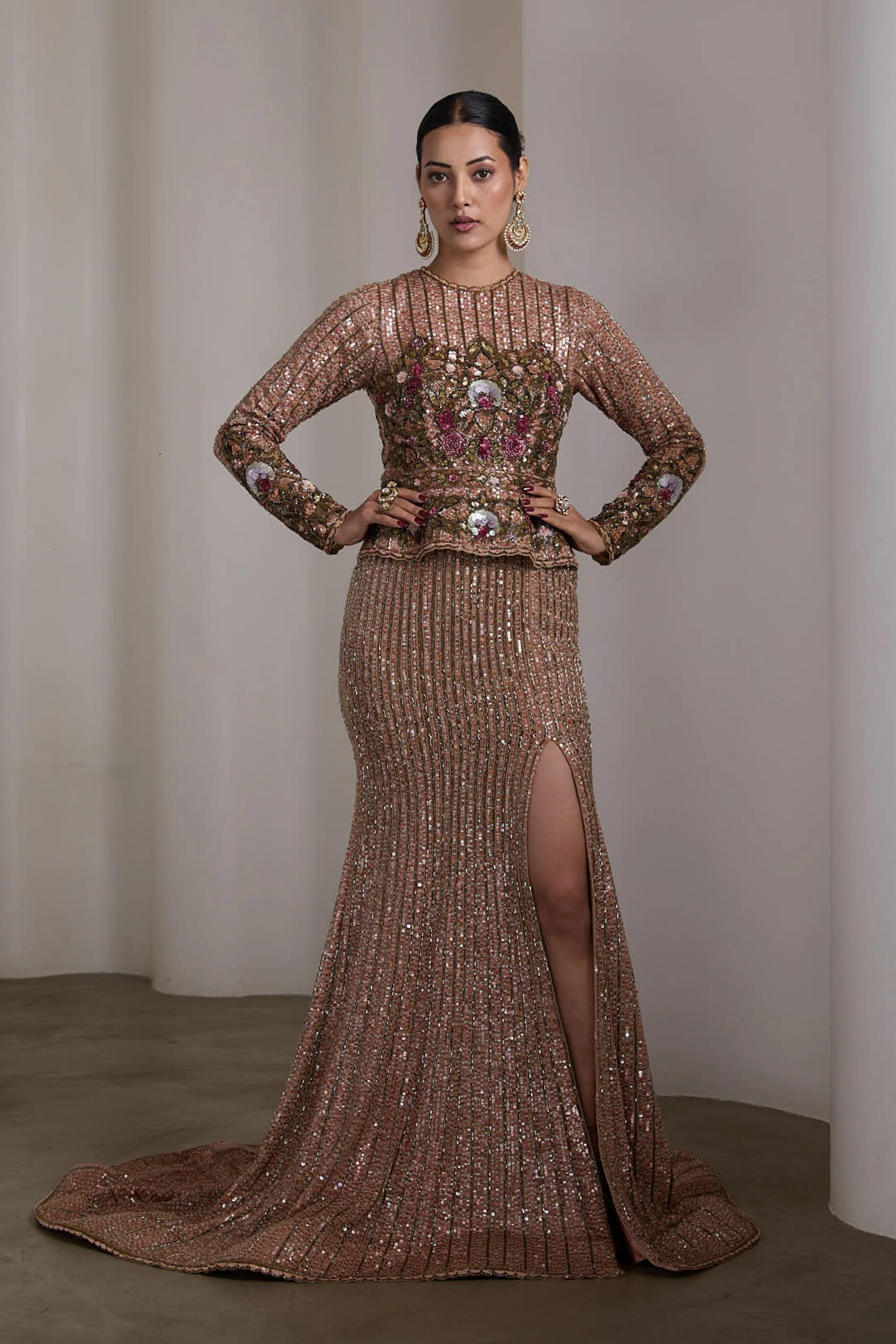 Peplum Embroidered Gown