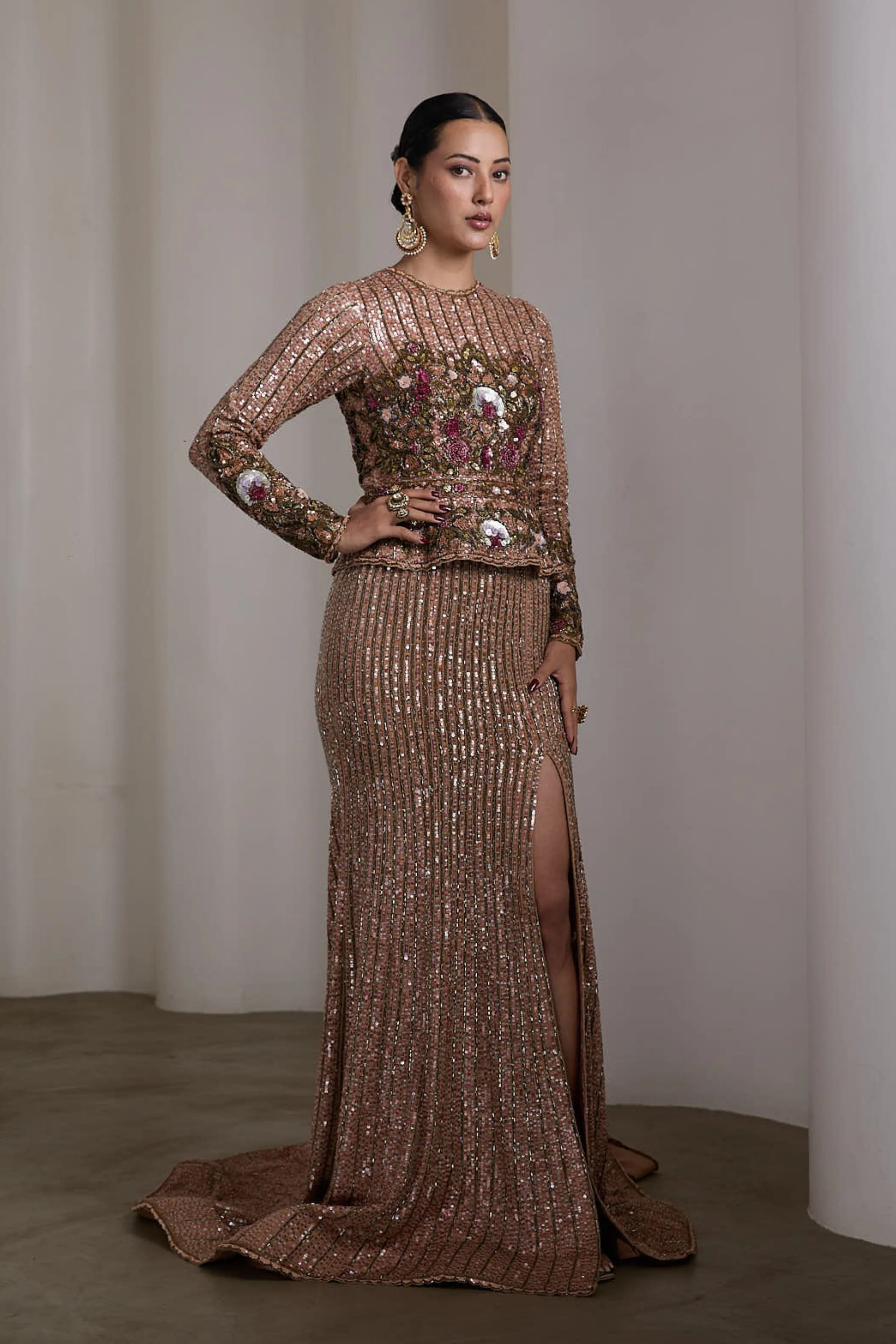 Peplum Embroidered Gown