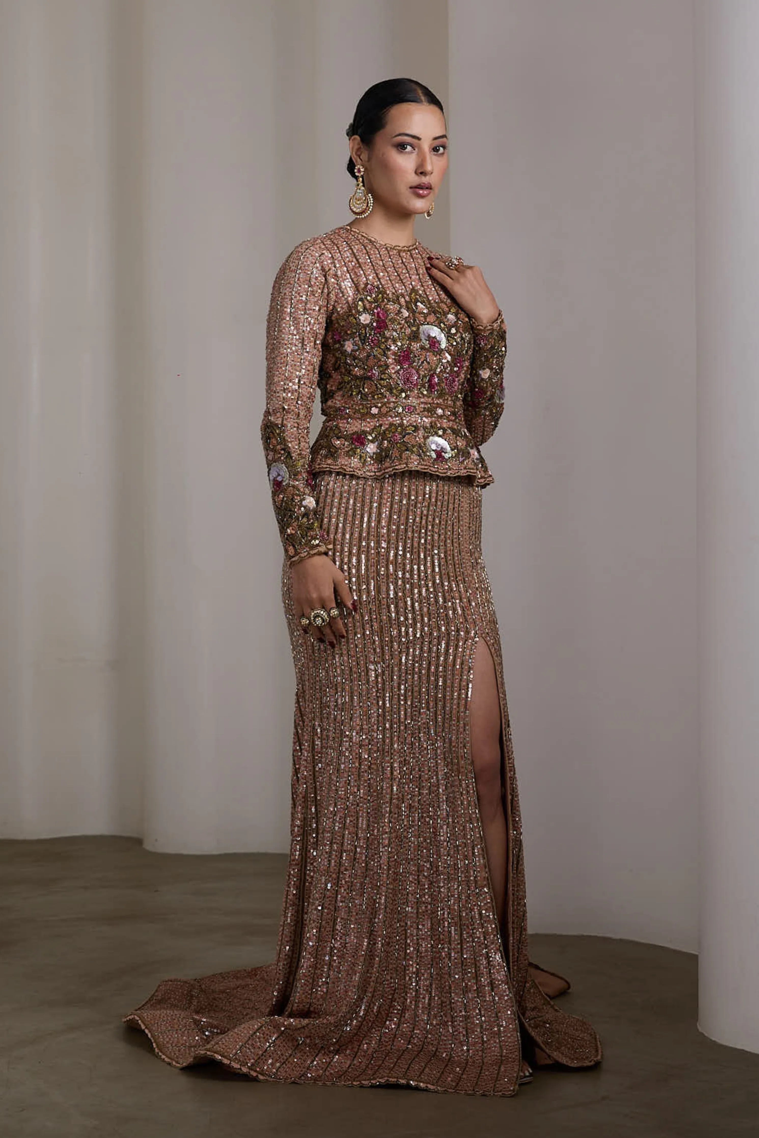 Peplum Embroidered Gown