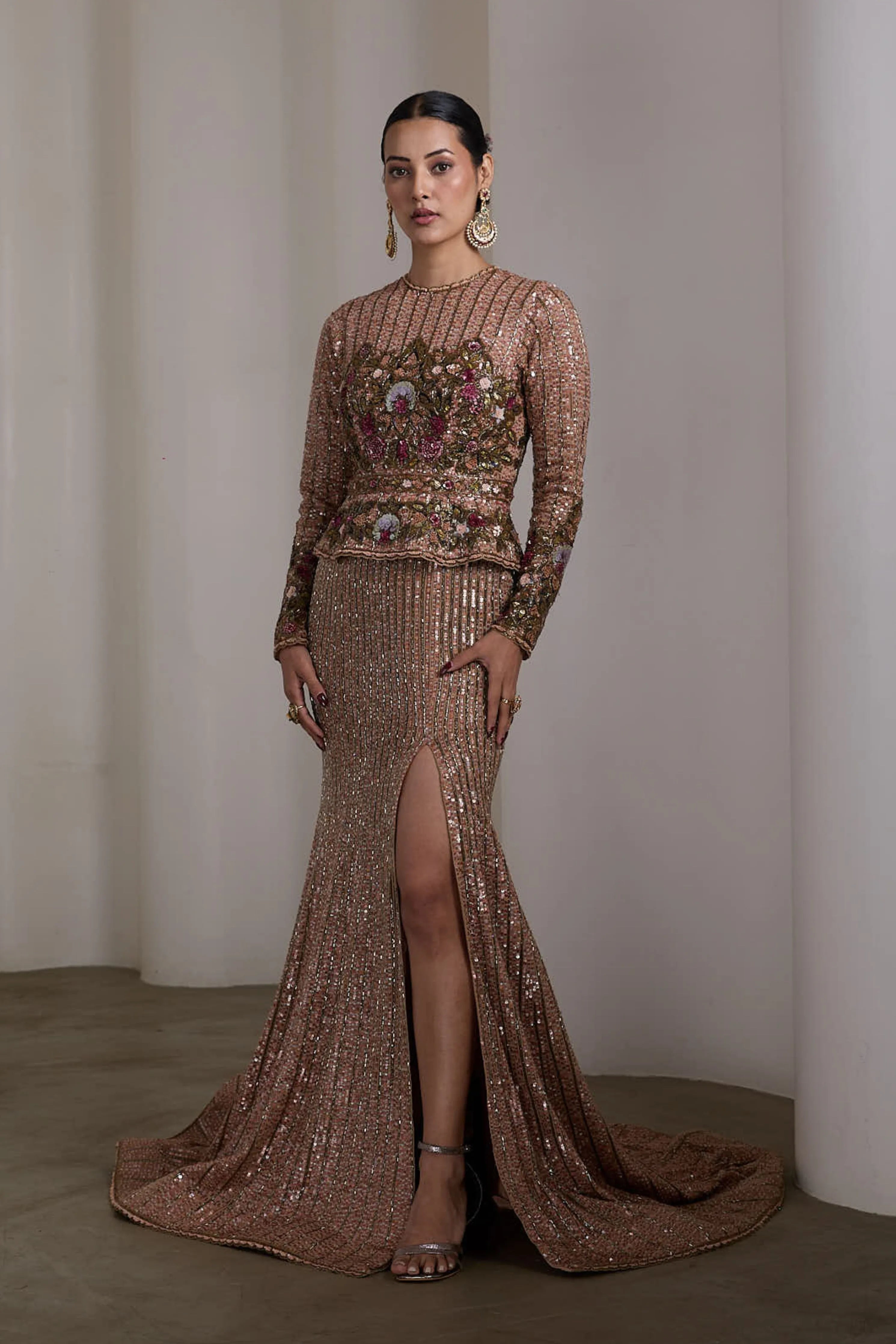 Peplum Embroidered Gown