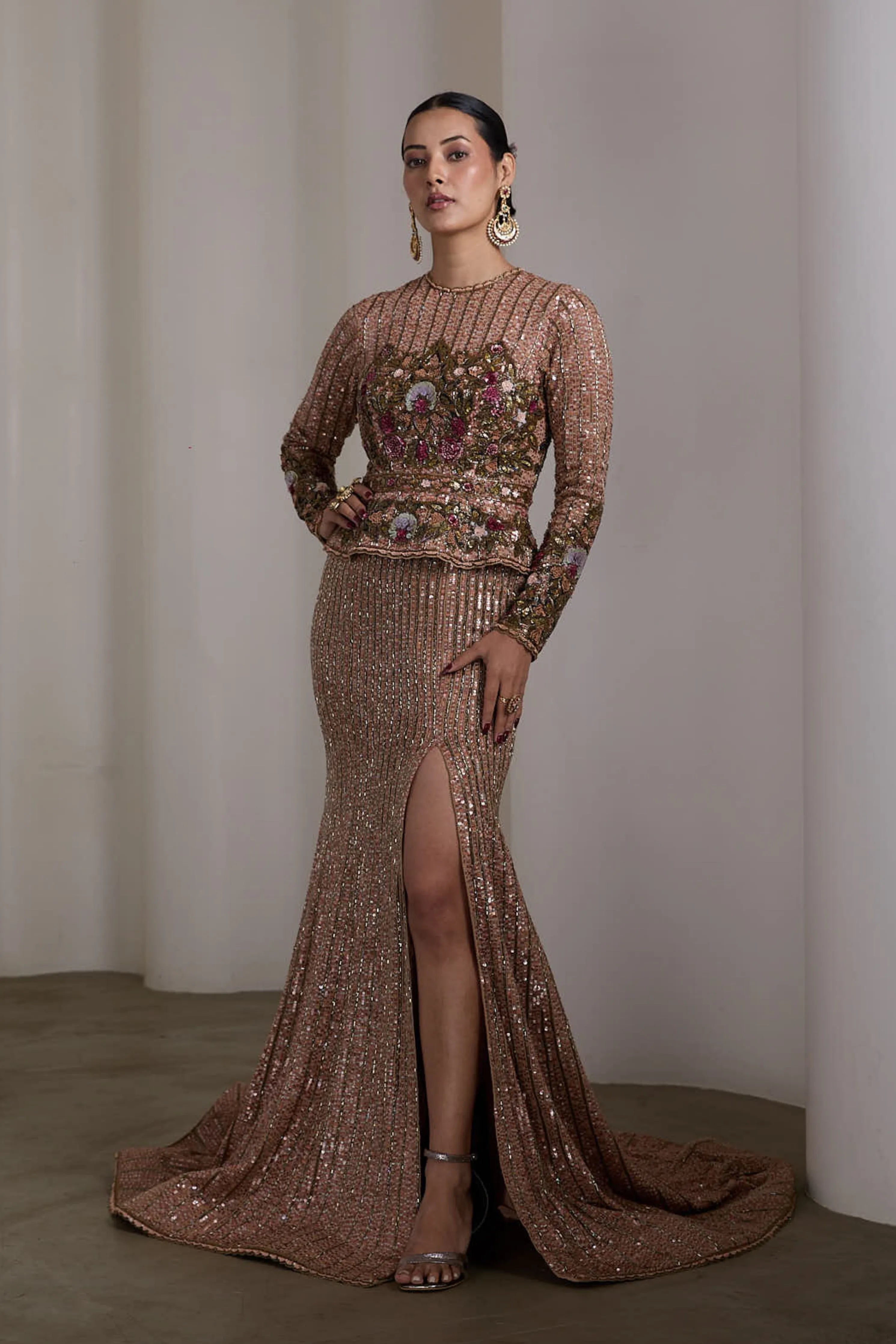 Peplum Embroidered Gown