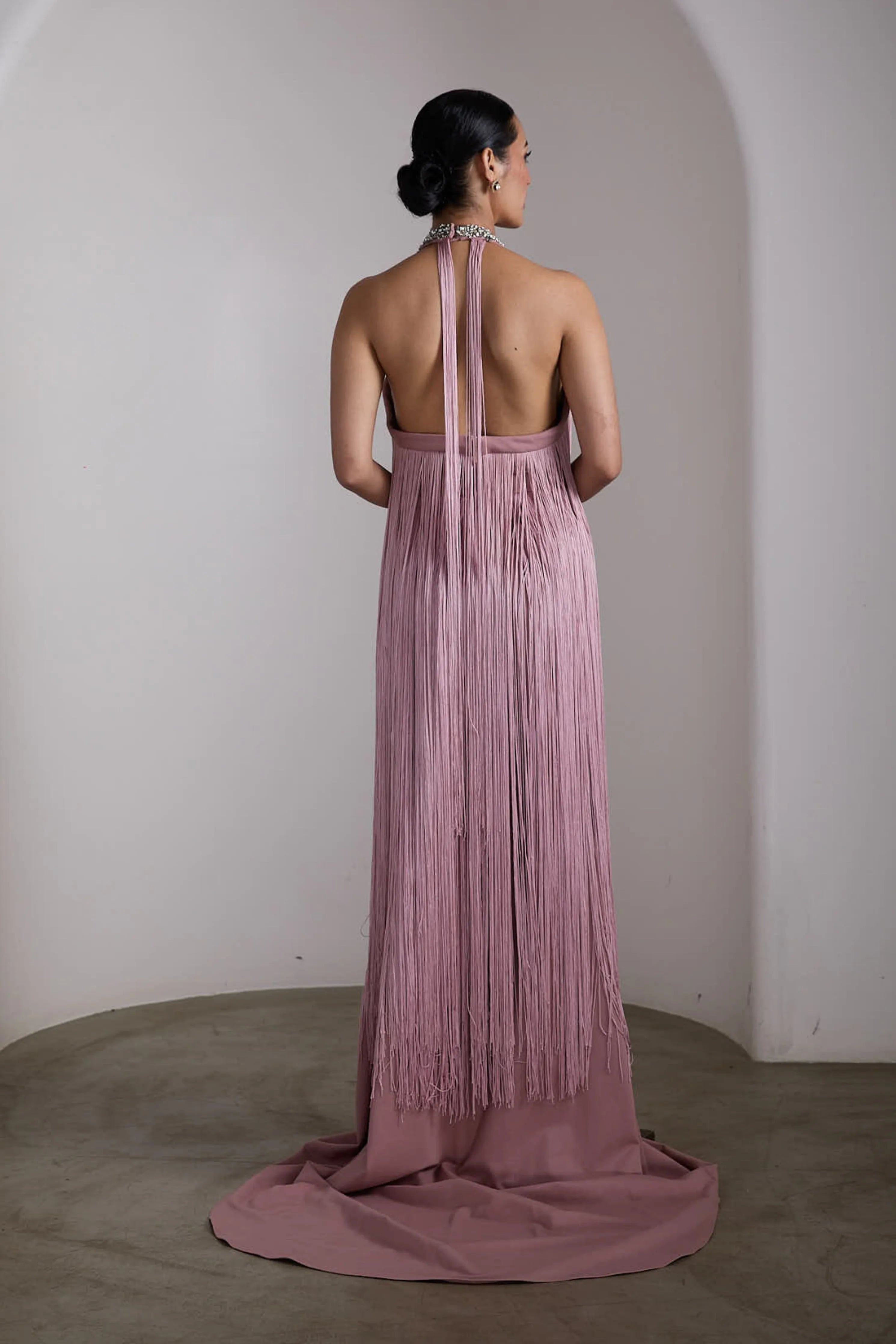 Pink Fringe Embellished Gown