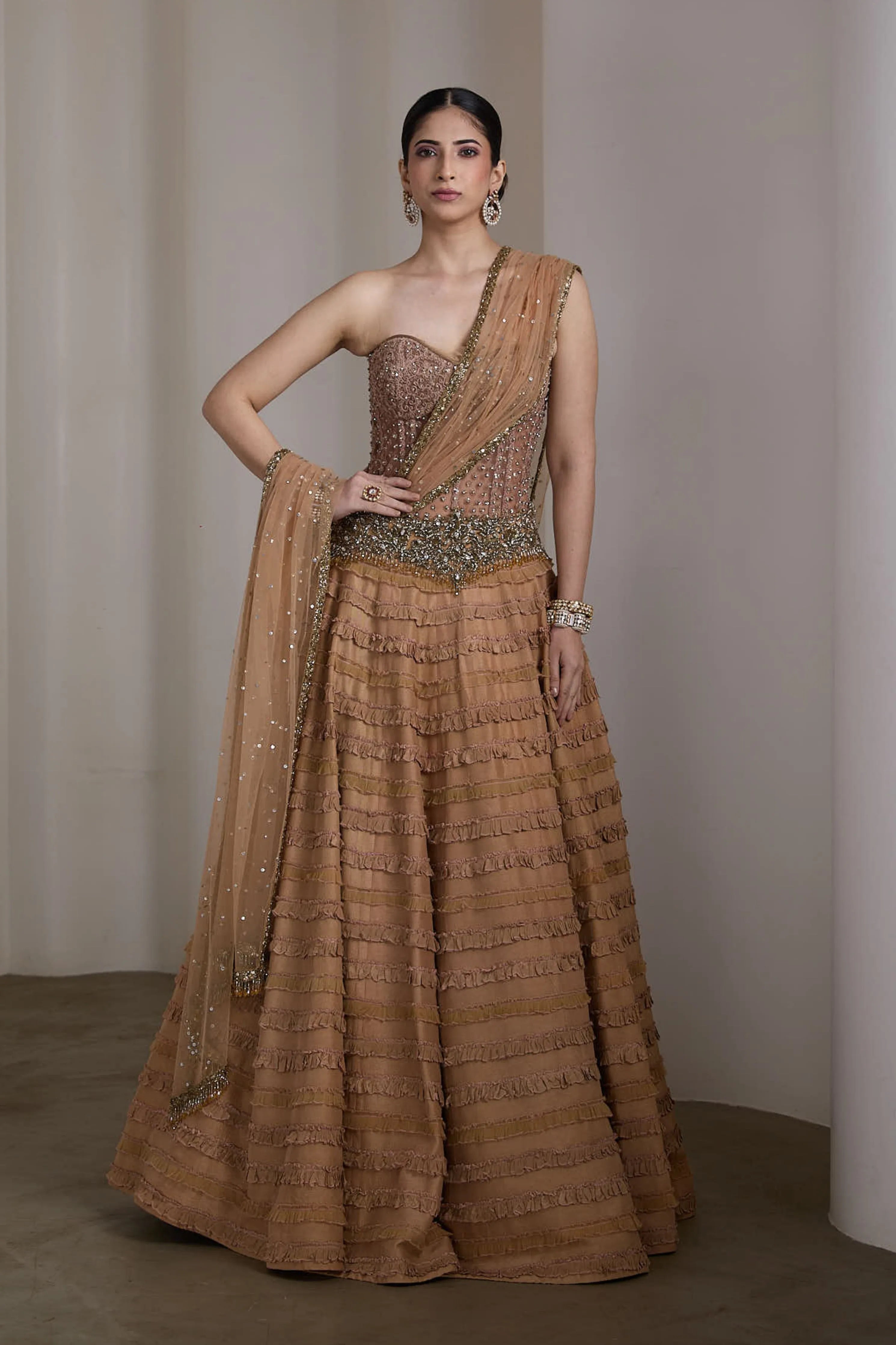 Nude Ruffle Lehenga Set