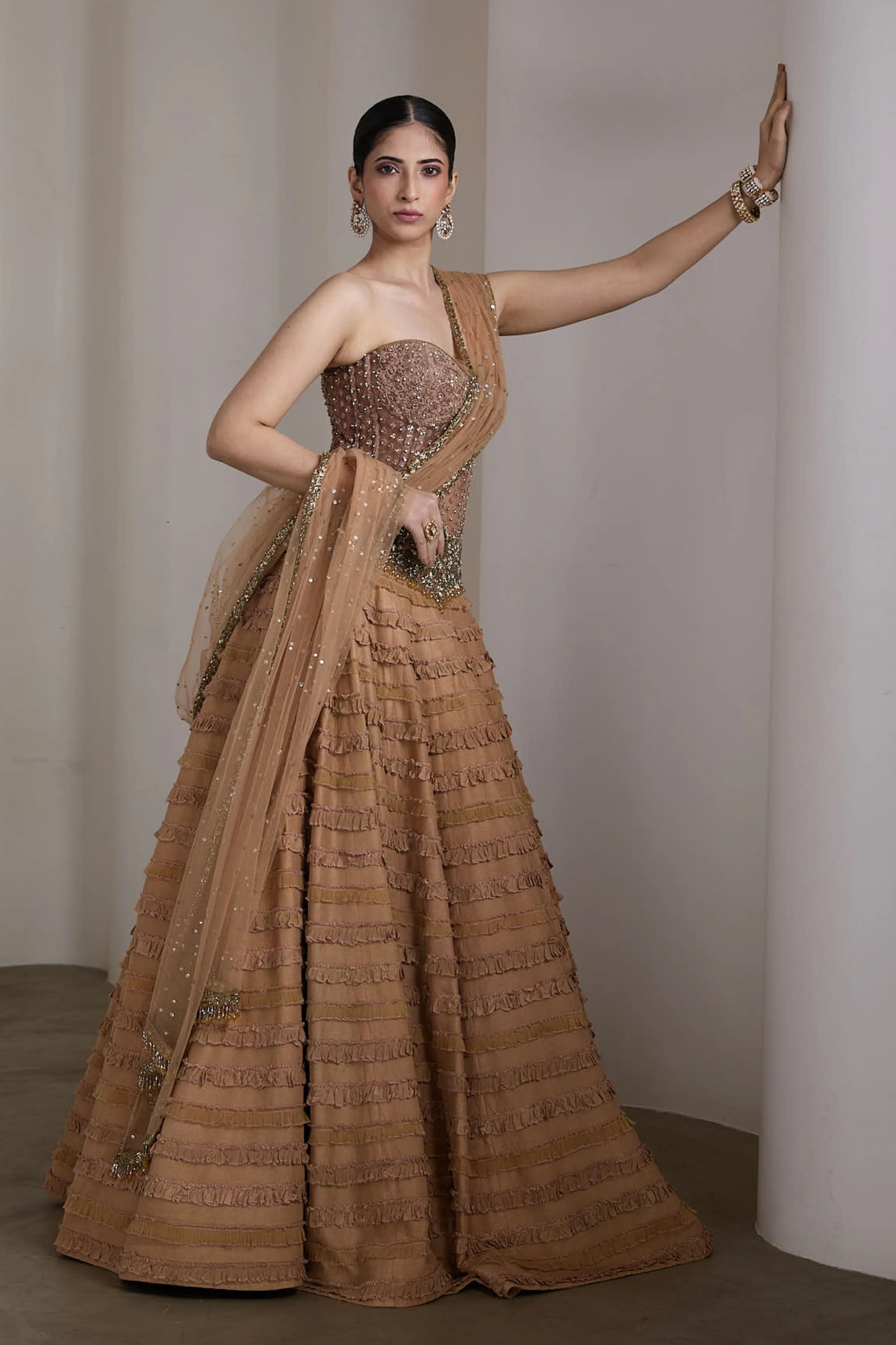 Nude Ruffle Lehenga Set