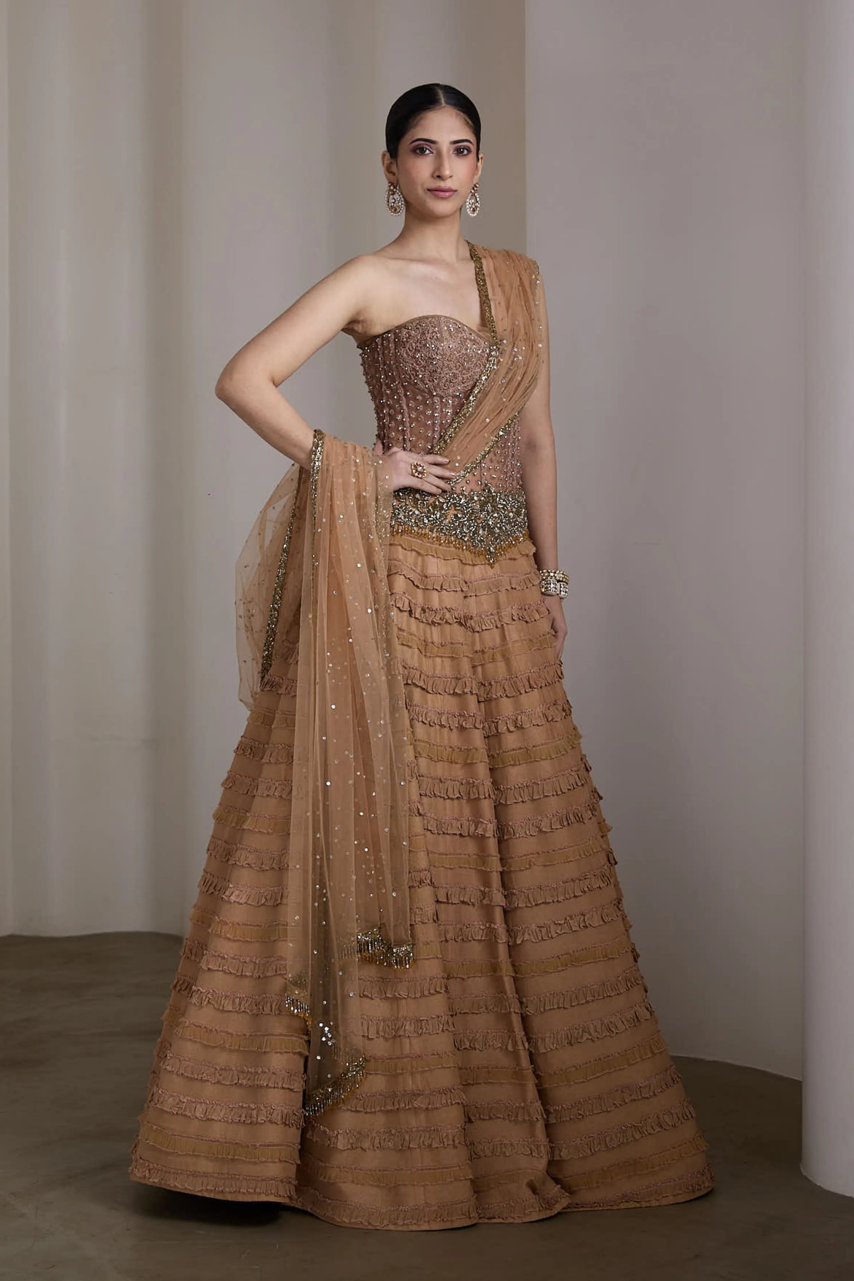 Nude Ruffle Lehenga Set