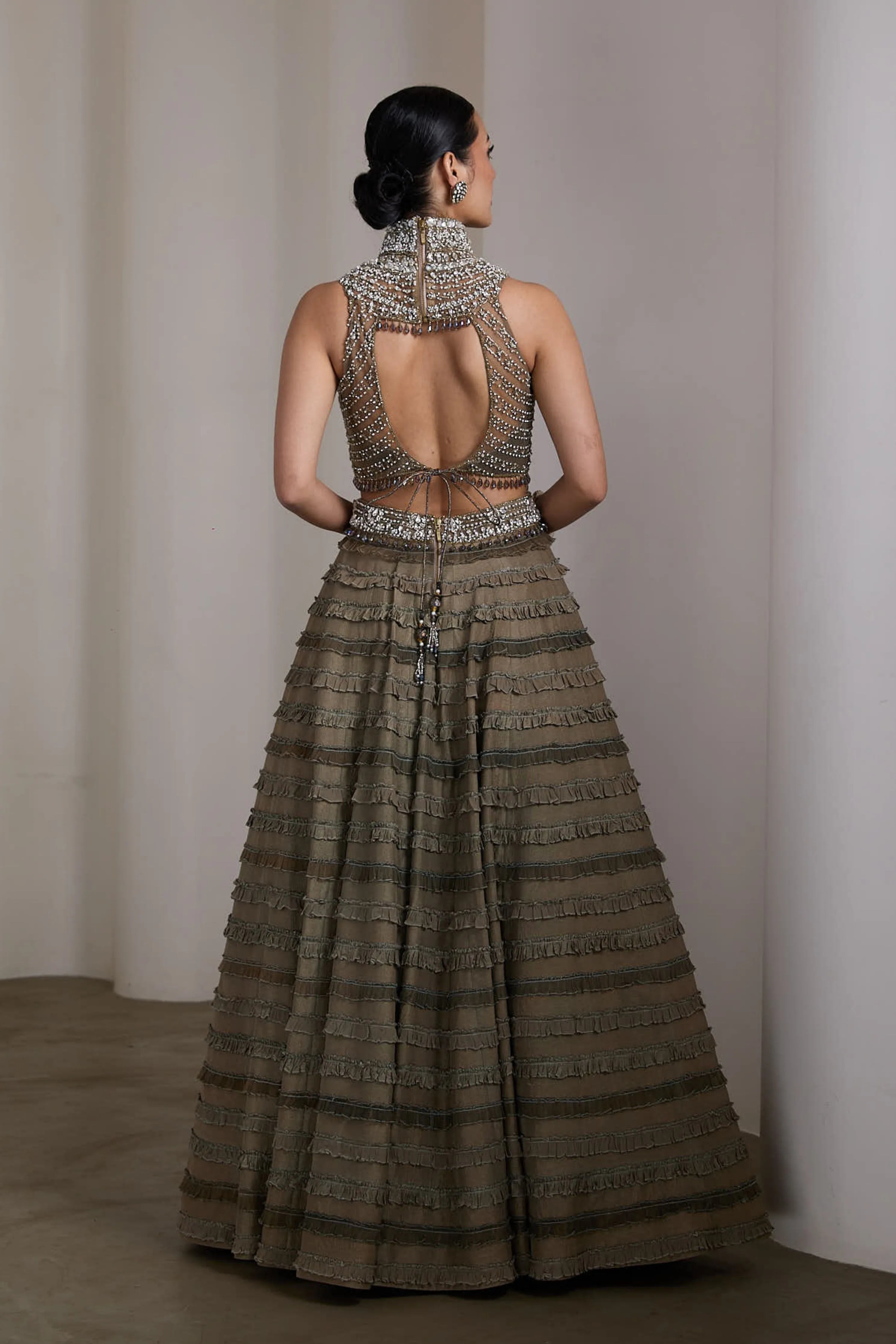 Olive Ruffle Lehenga Set