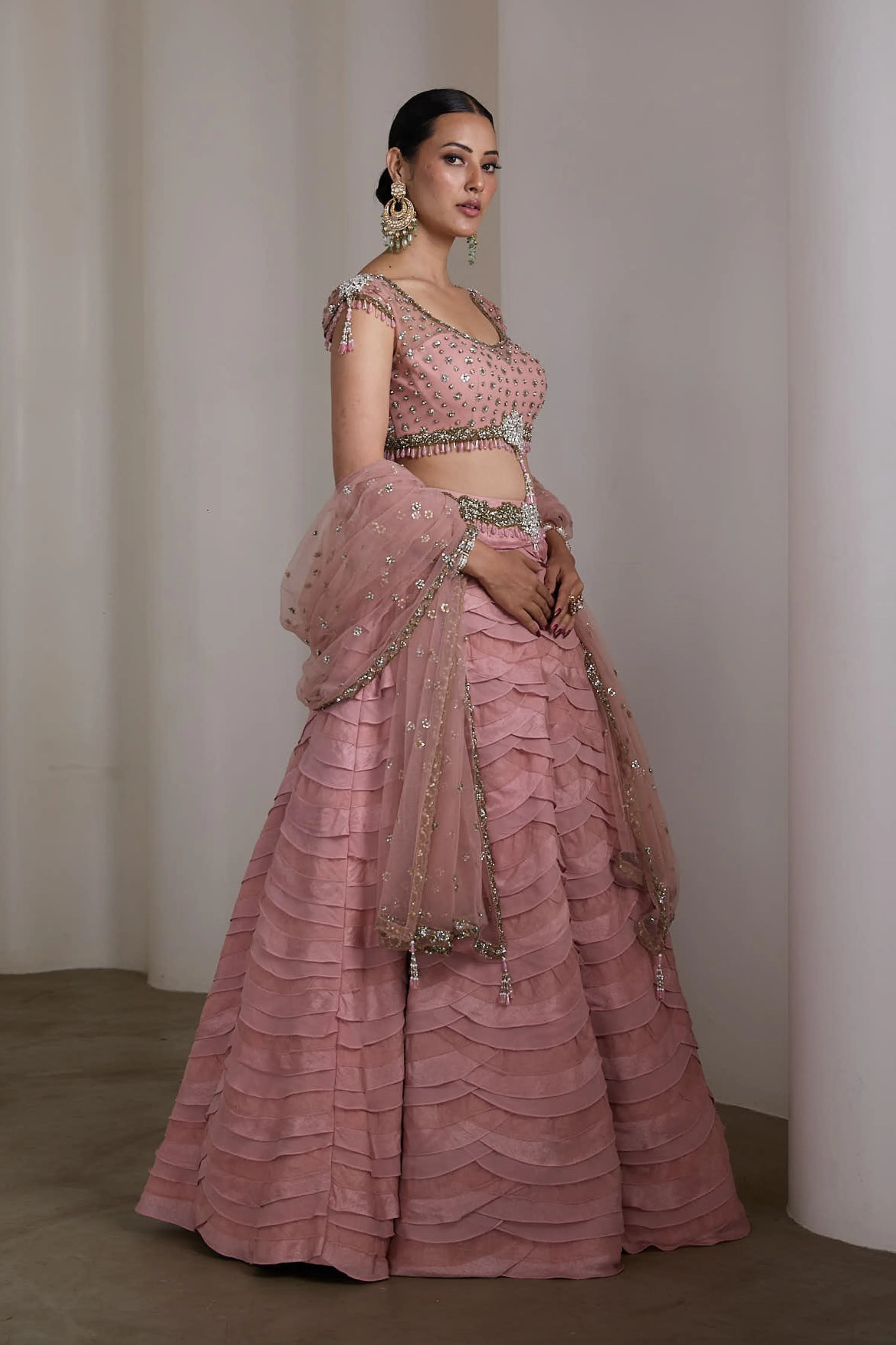 Pink Ruffle Lehenga Set