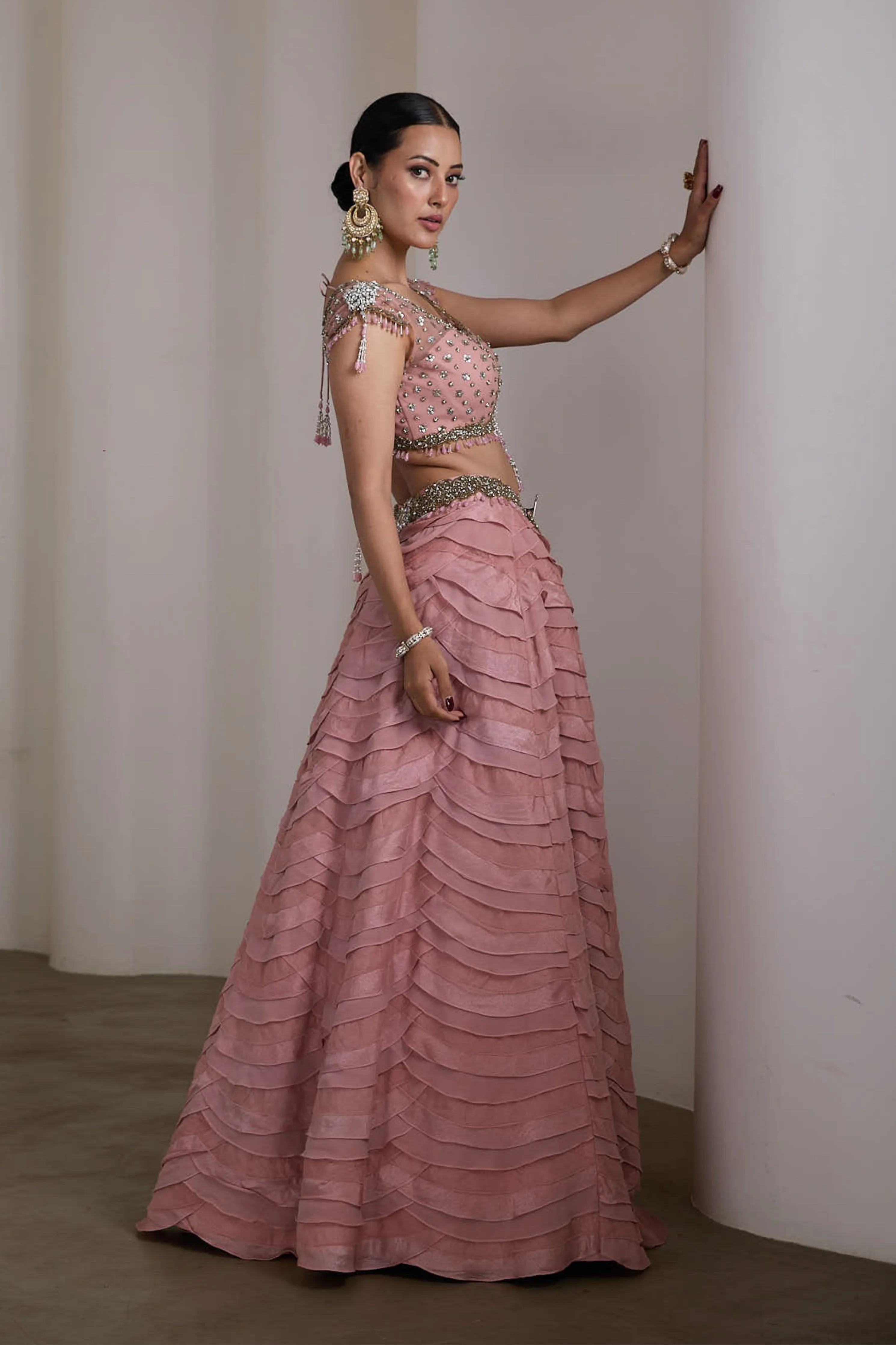 Pink Ruffle Lehenga Set