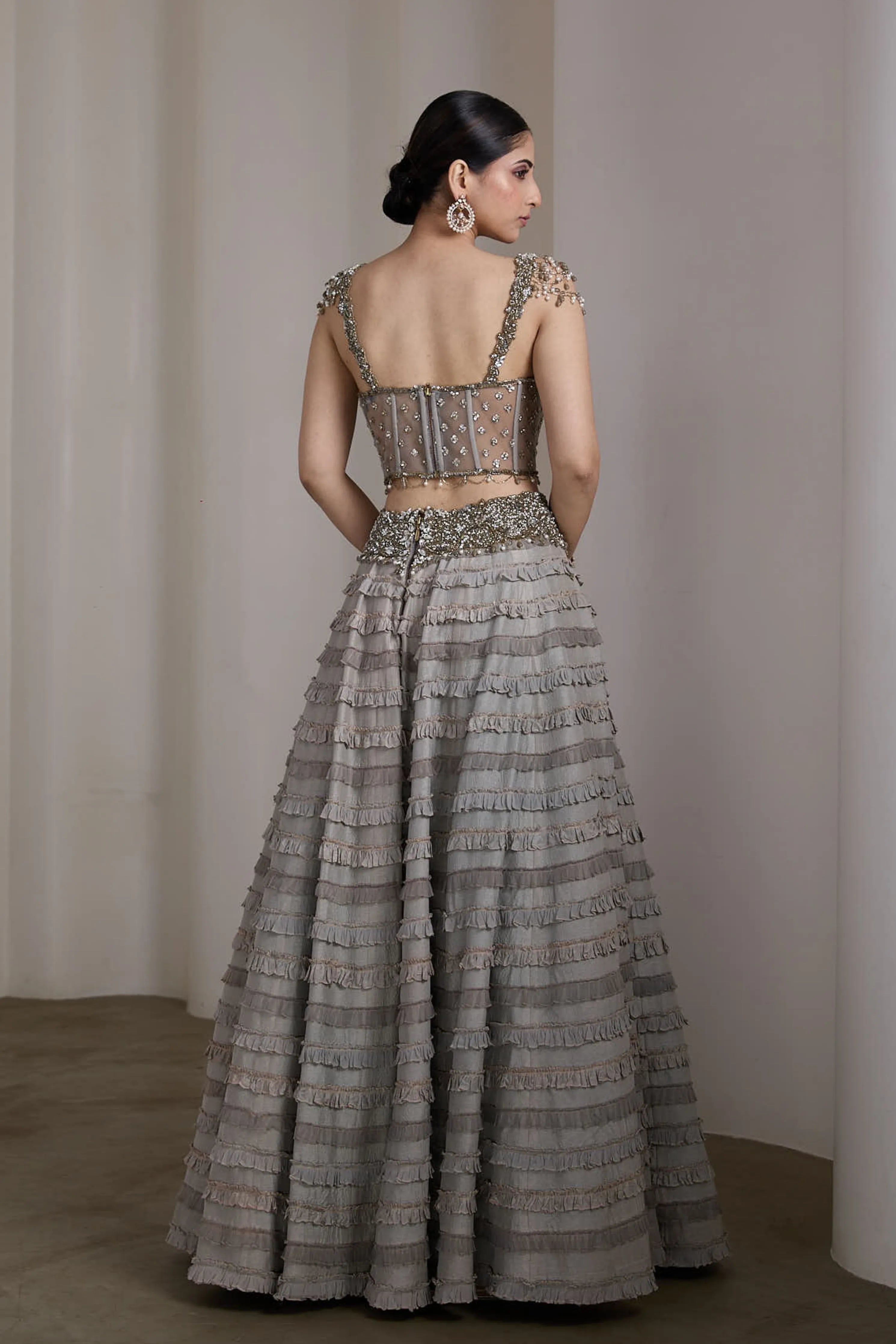 Grey Ruffle Lehenga Set
