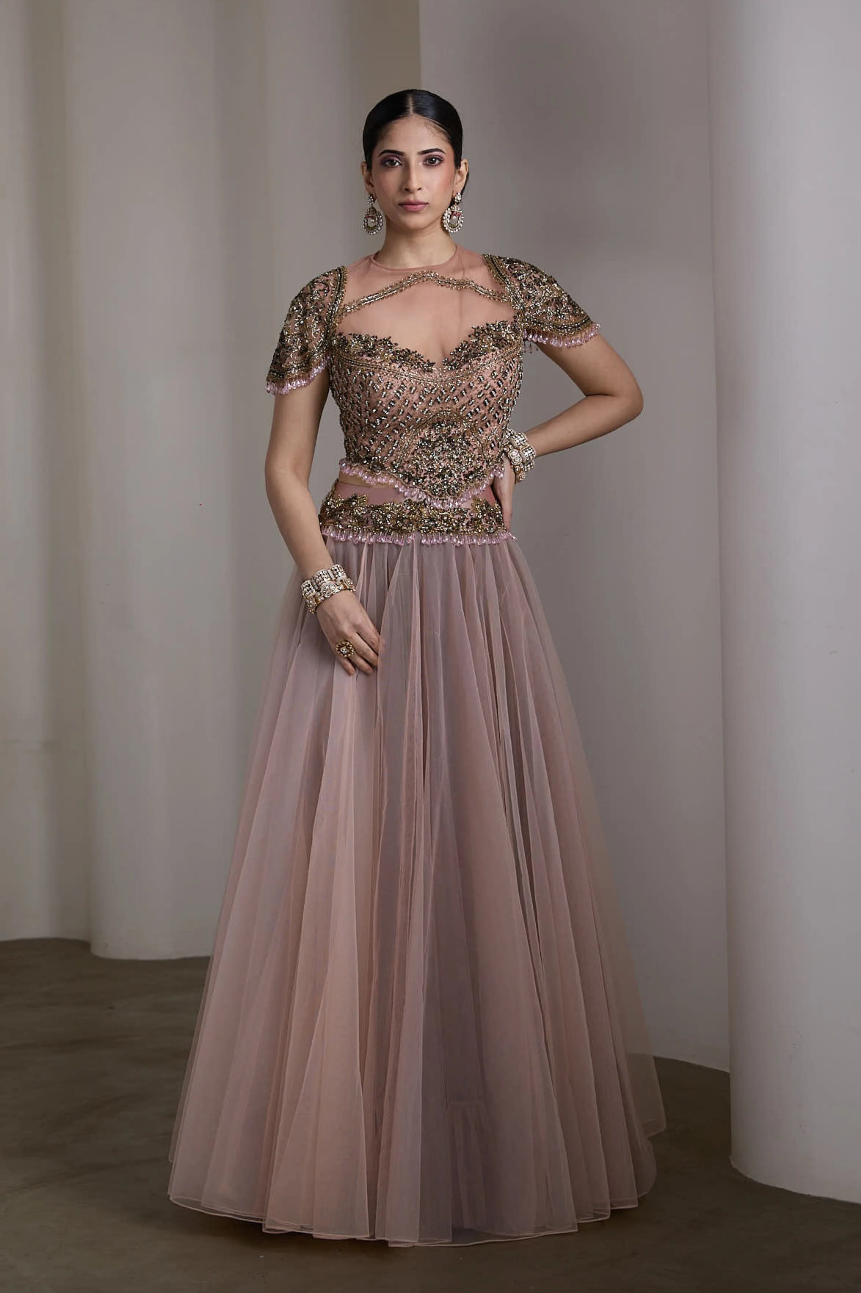 Pink Sheer Bodice Gown