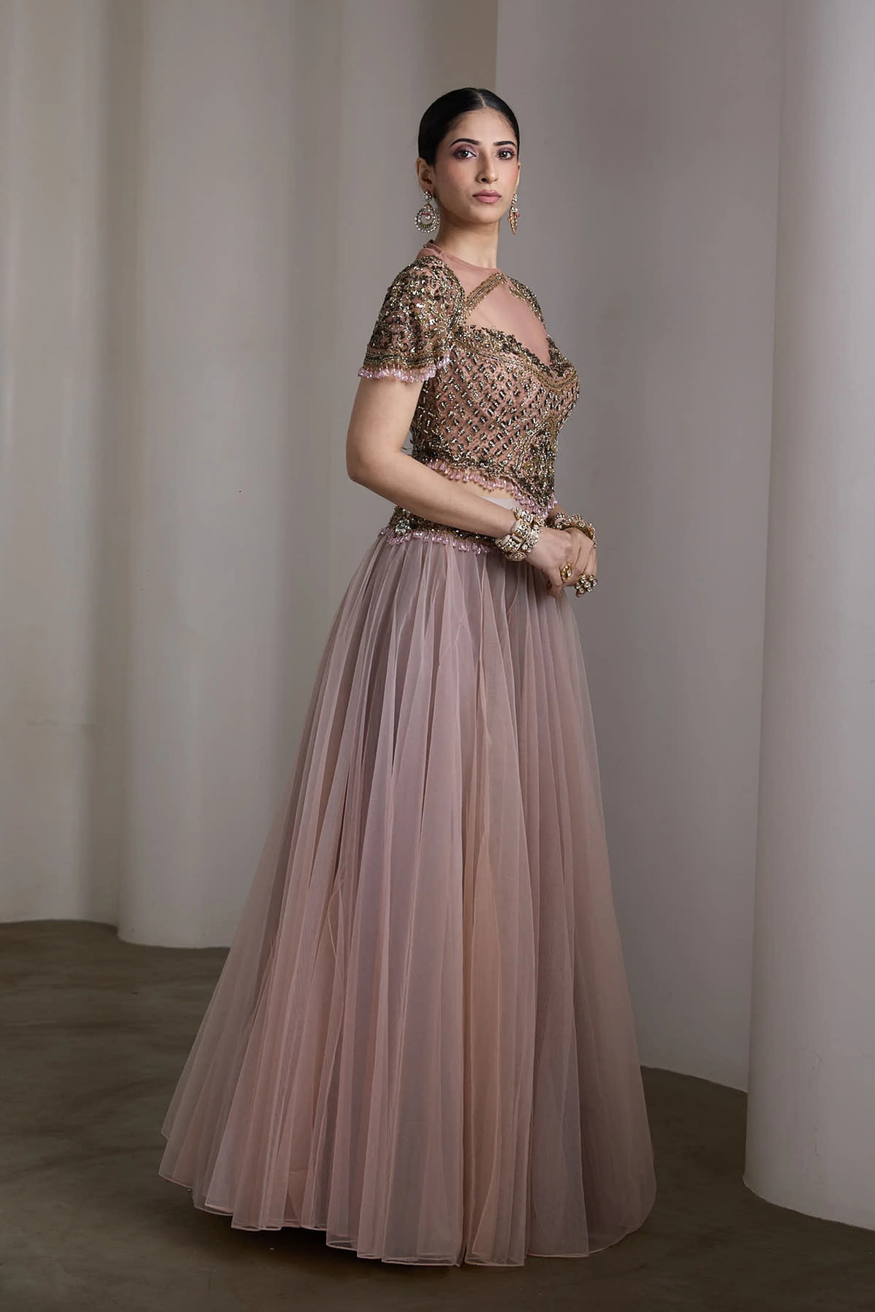 Pink Sheer Bodice Gown