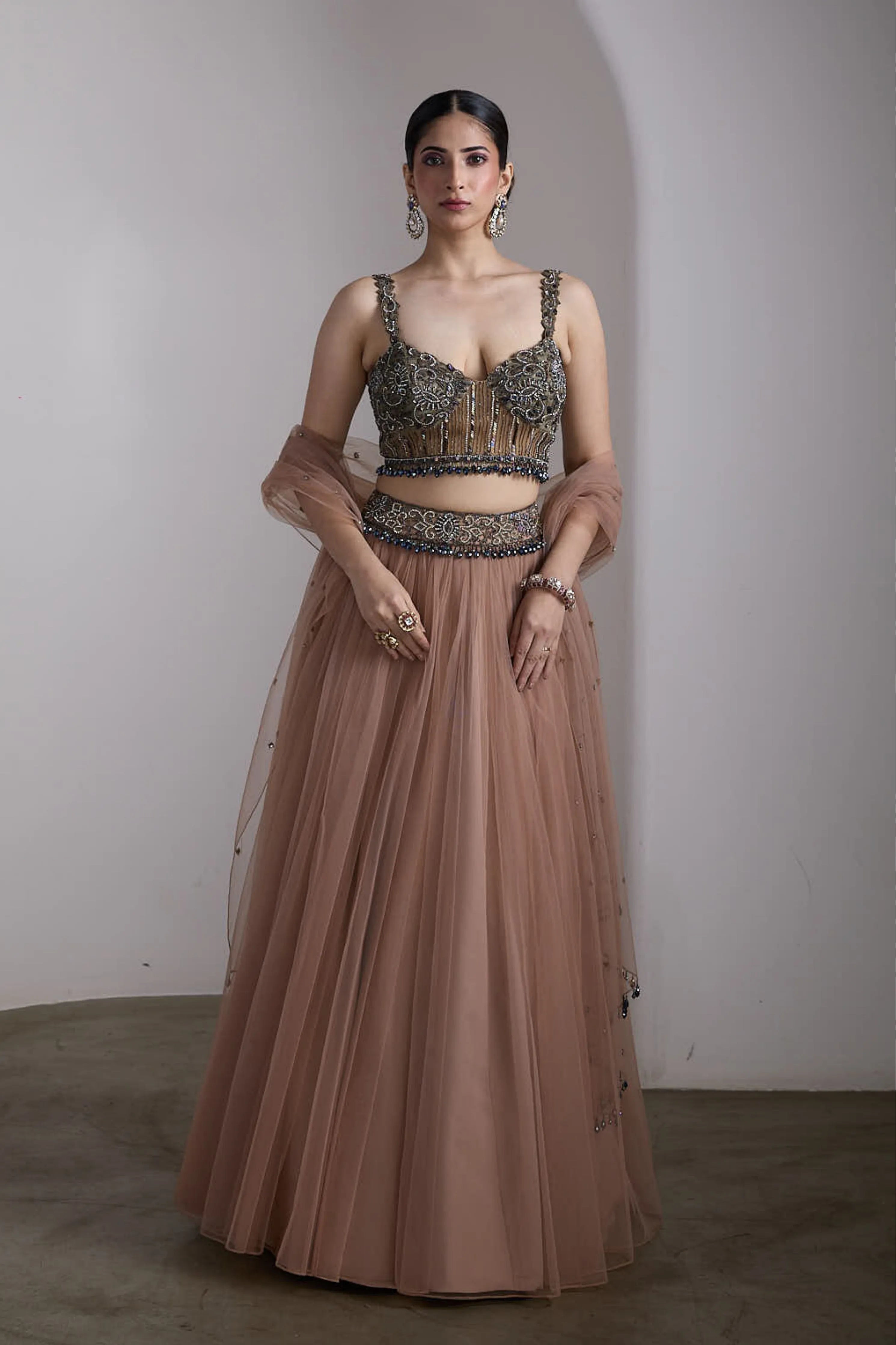 Antique Pink Embroidered Lehenga Set