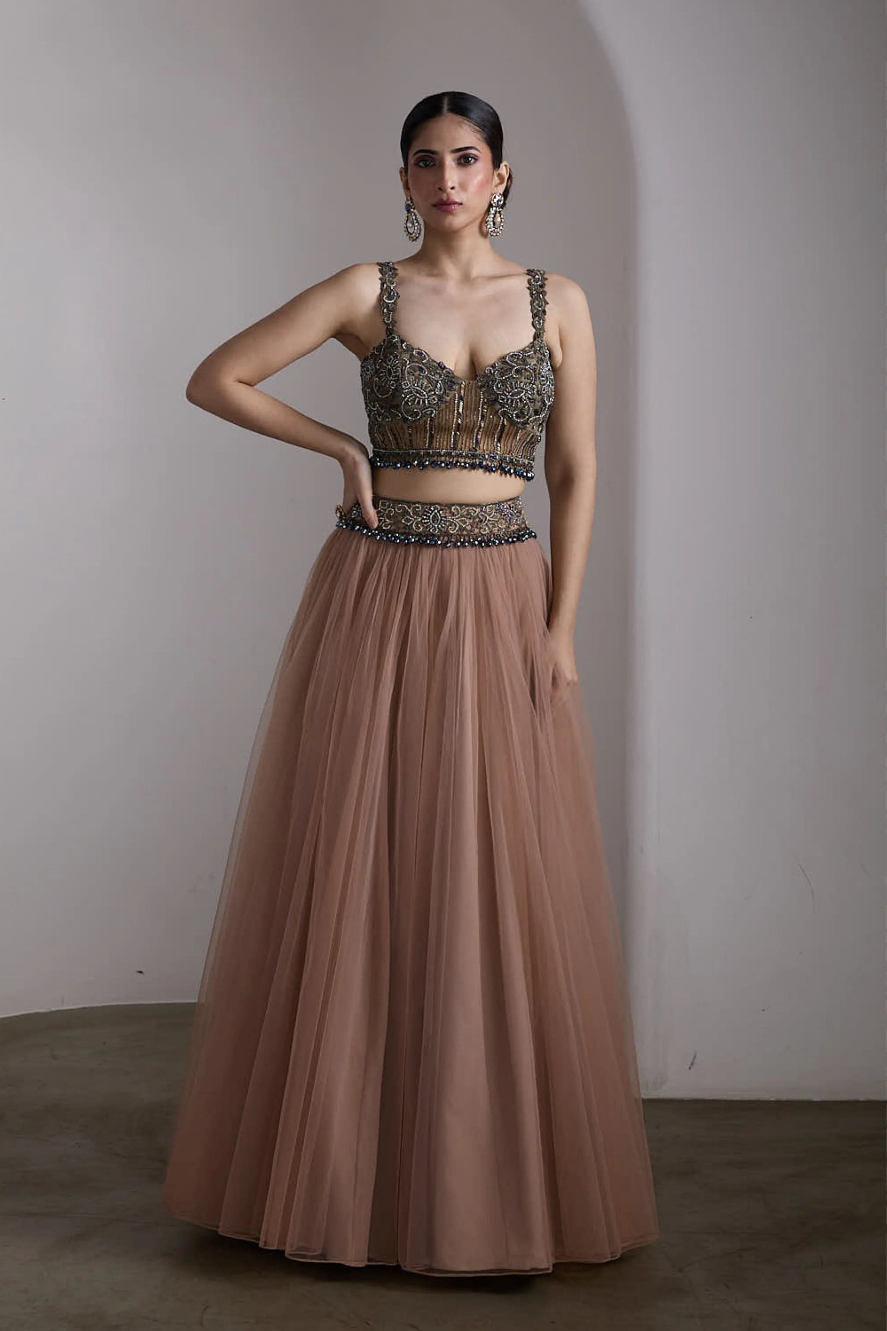 Antique Pink Embroidered Lehenga Set