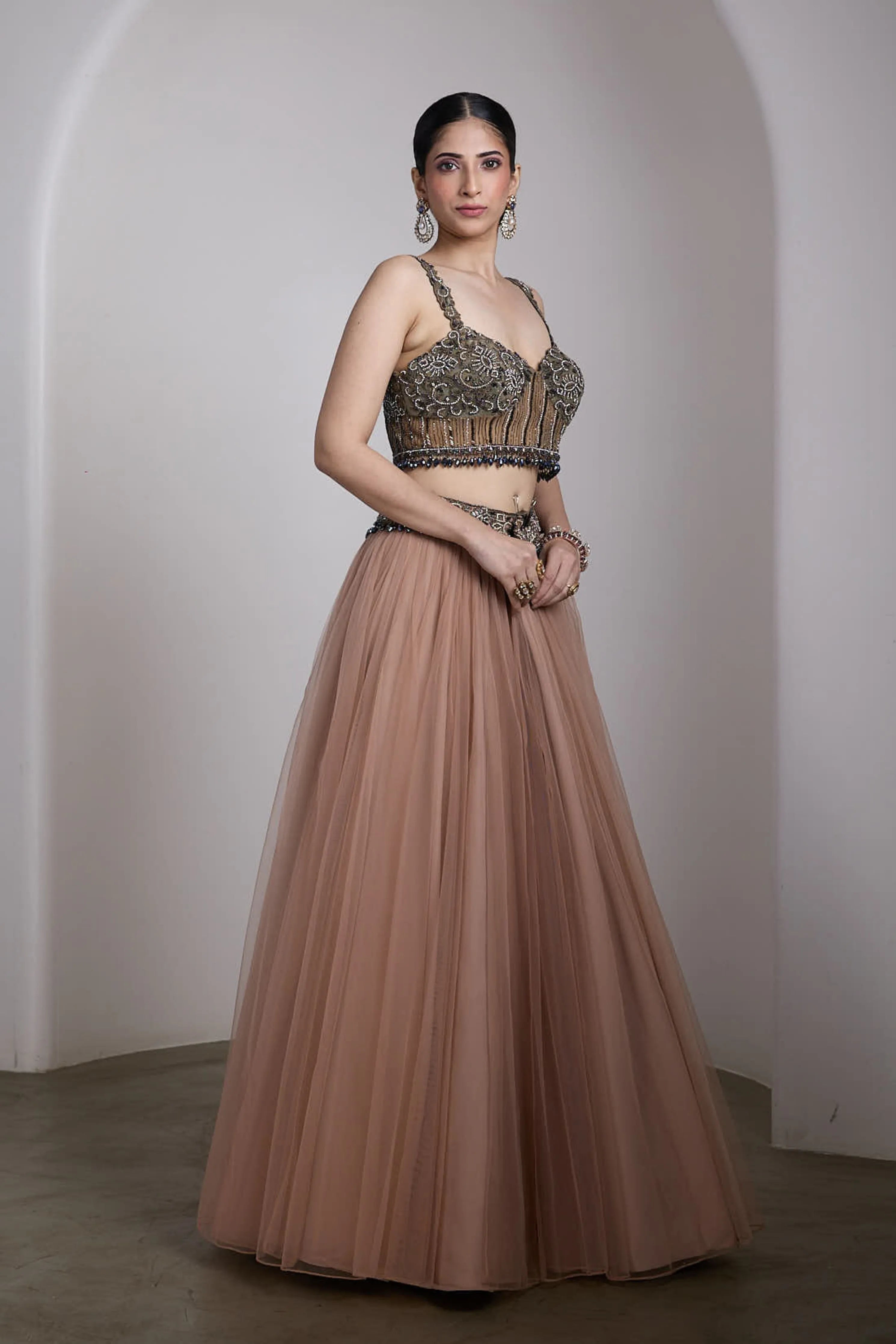 Antique Pink Embroidered Lehenga Set