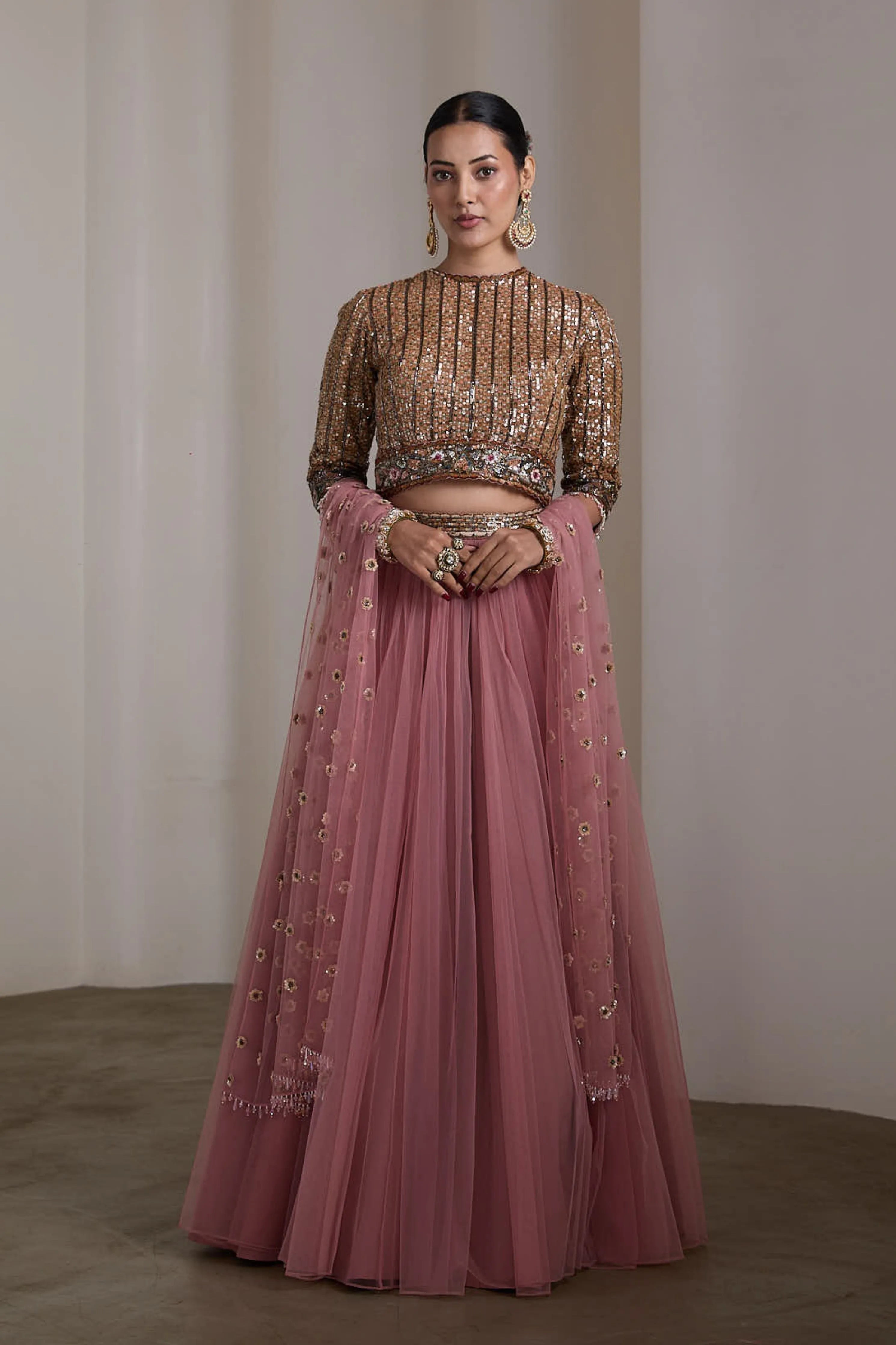 Sequin Embroidered Pink Lehenga Set