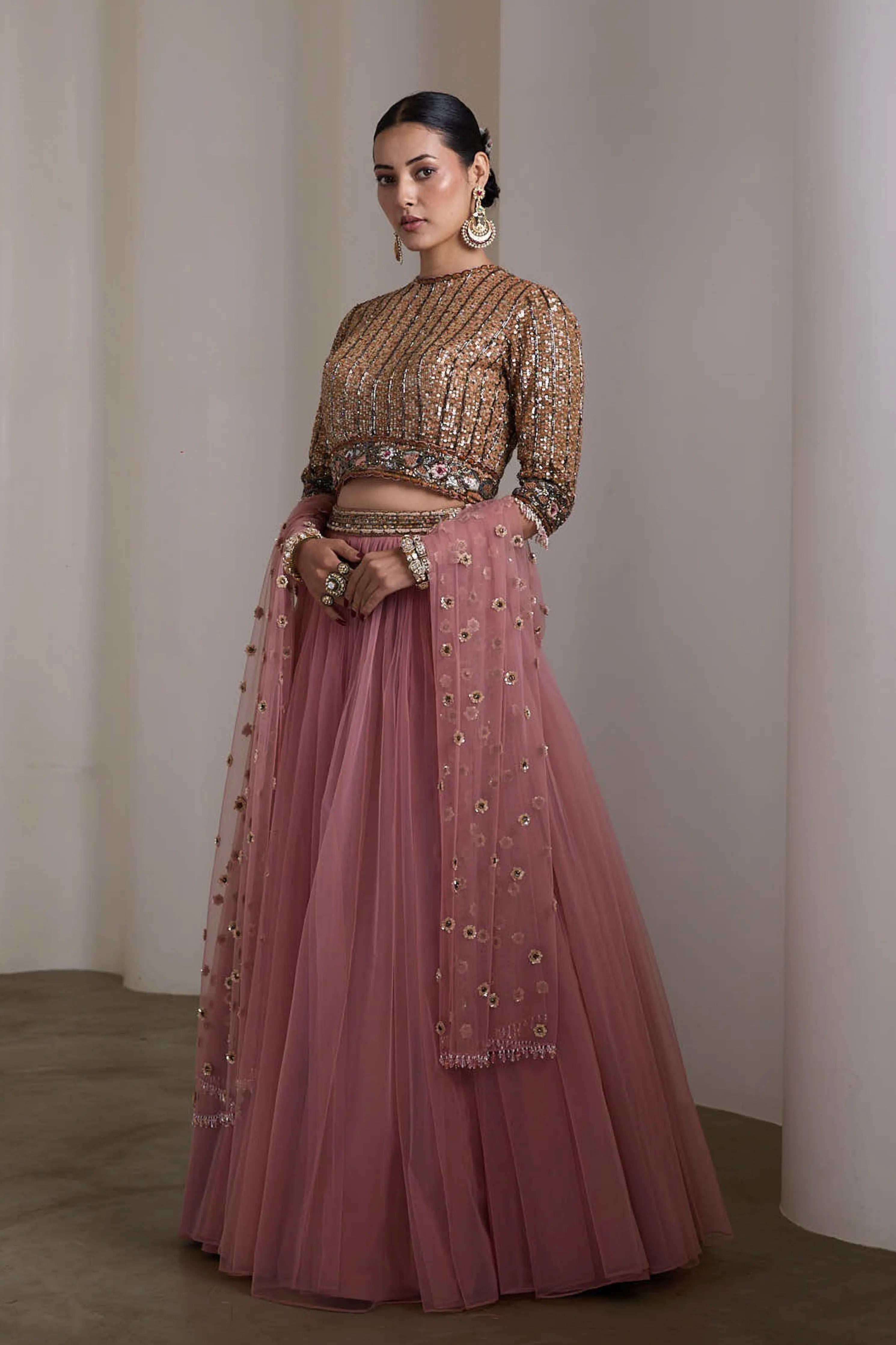Sequin Embroidered Pink Lehenga Set