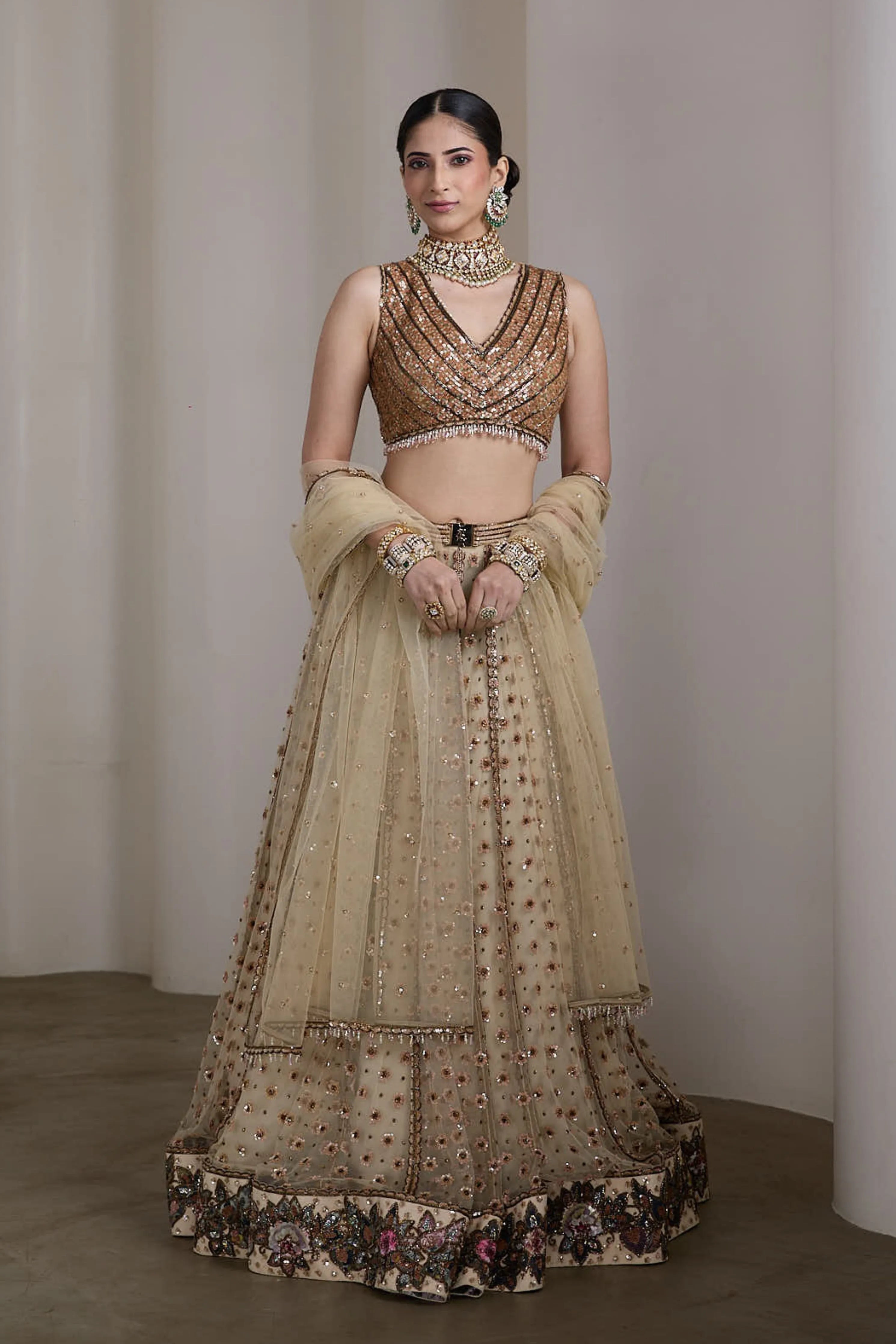 Ivory And Gold Lehenga Set