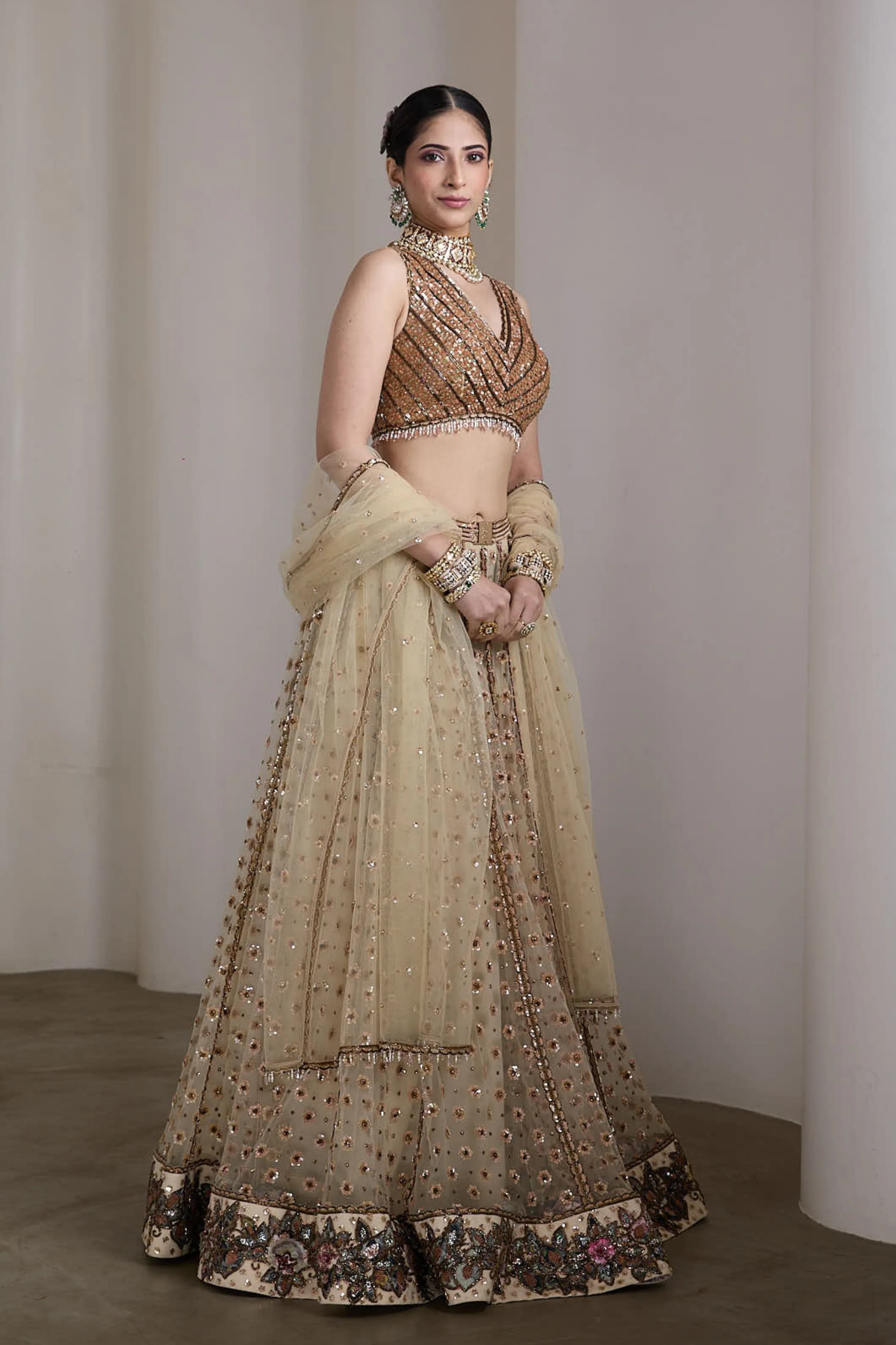 Ivory And Gold Lehenga Set