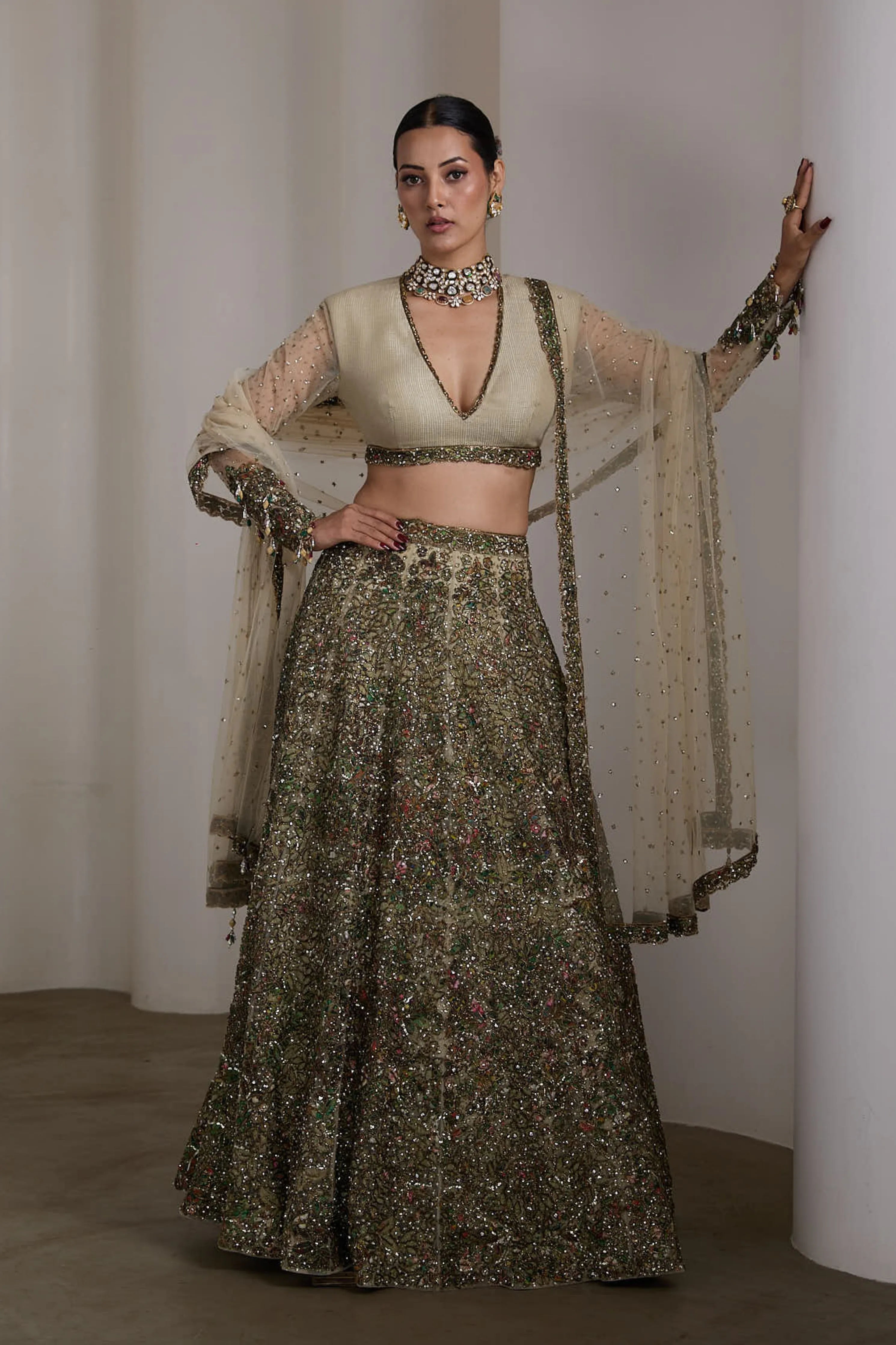 Ivory Patchwork Lehenga Set