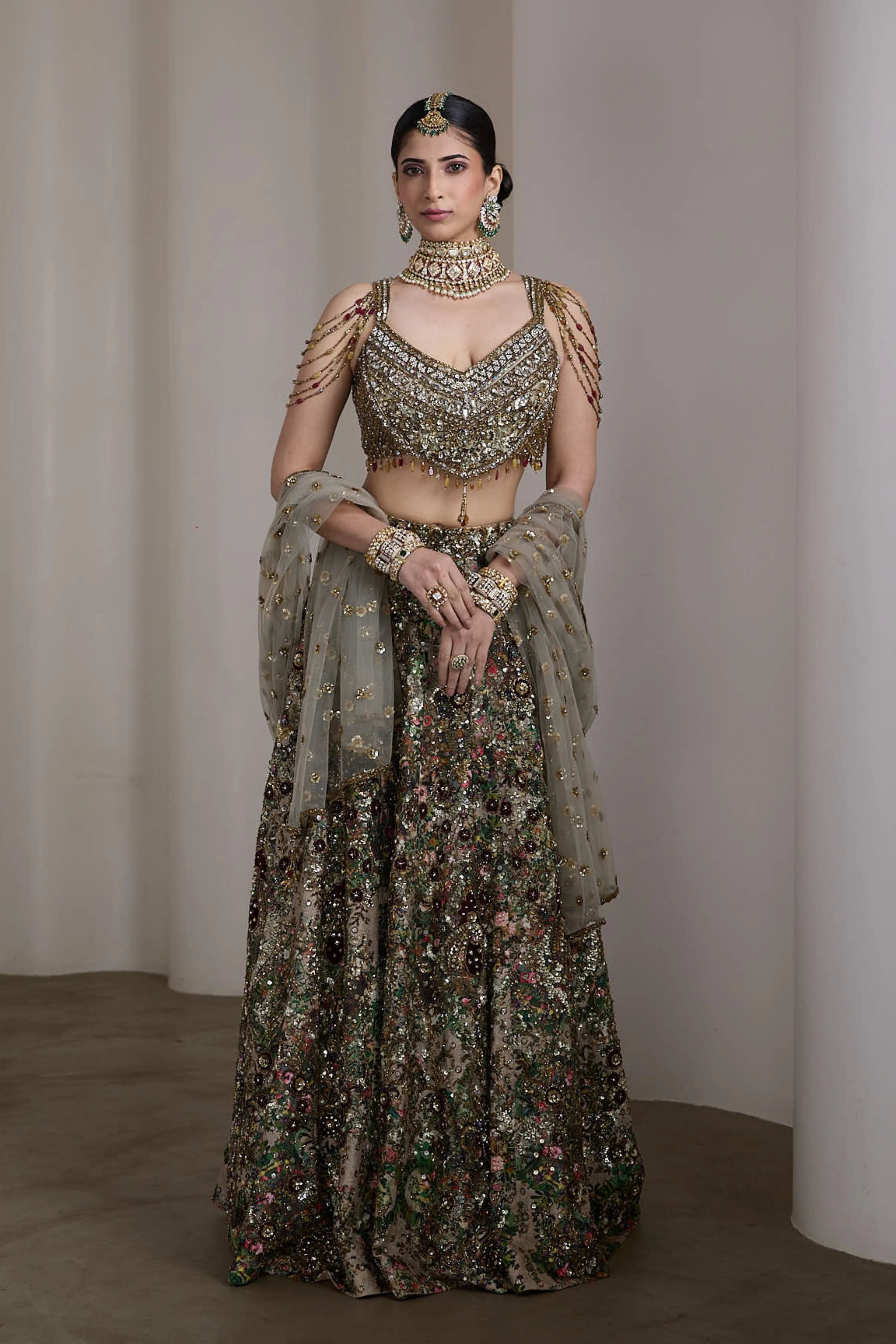 Velvet Patch Embroidered Lehenga Set