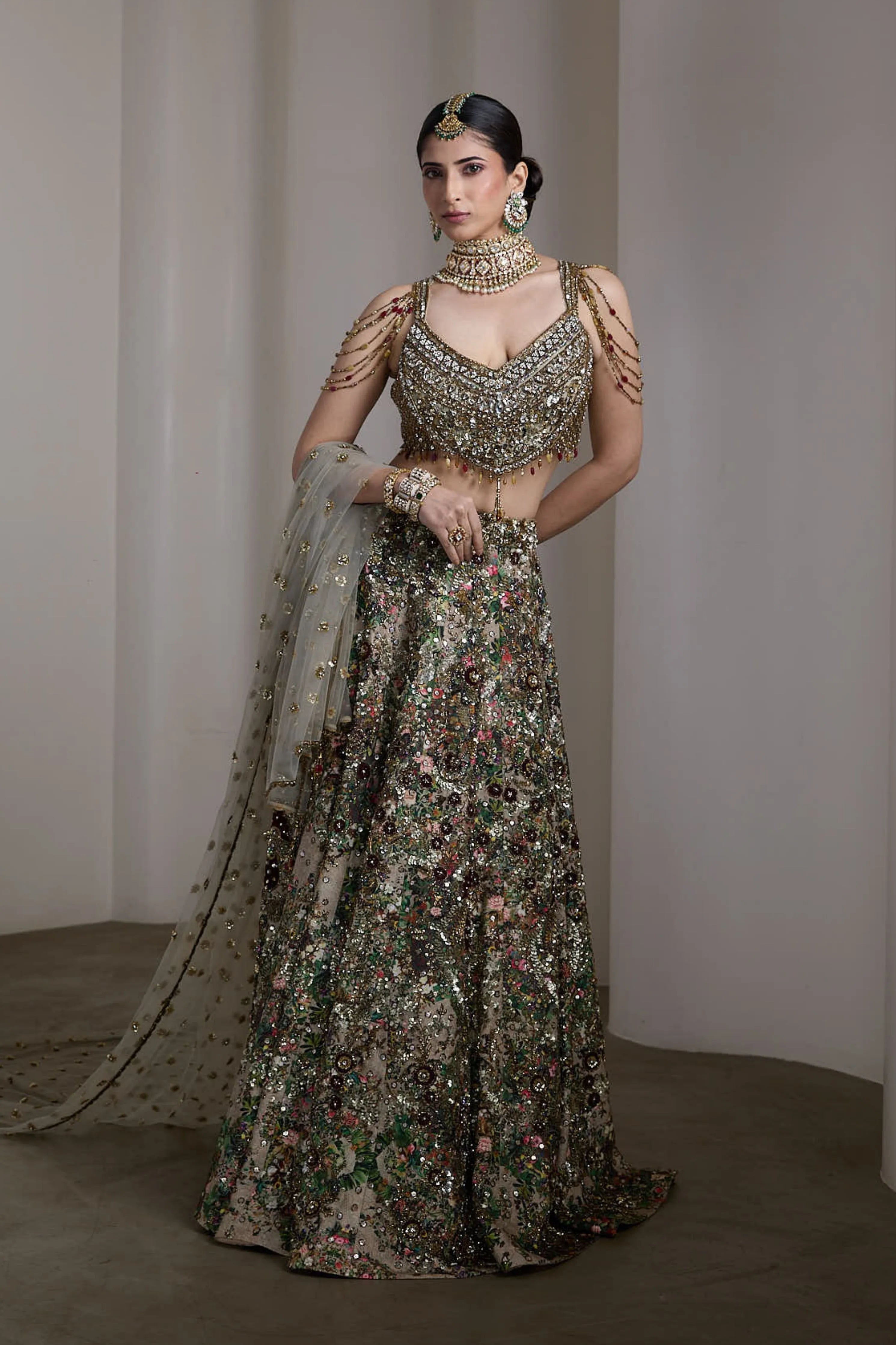 Velvet Patch Embroidered Lehenga Set