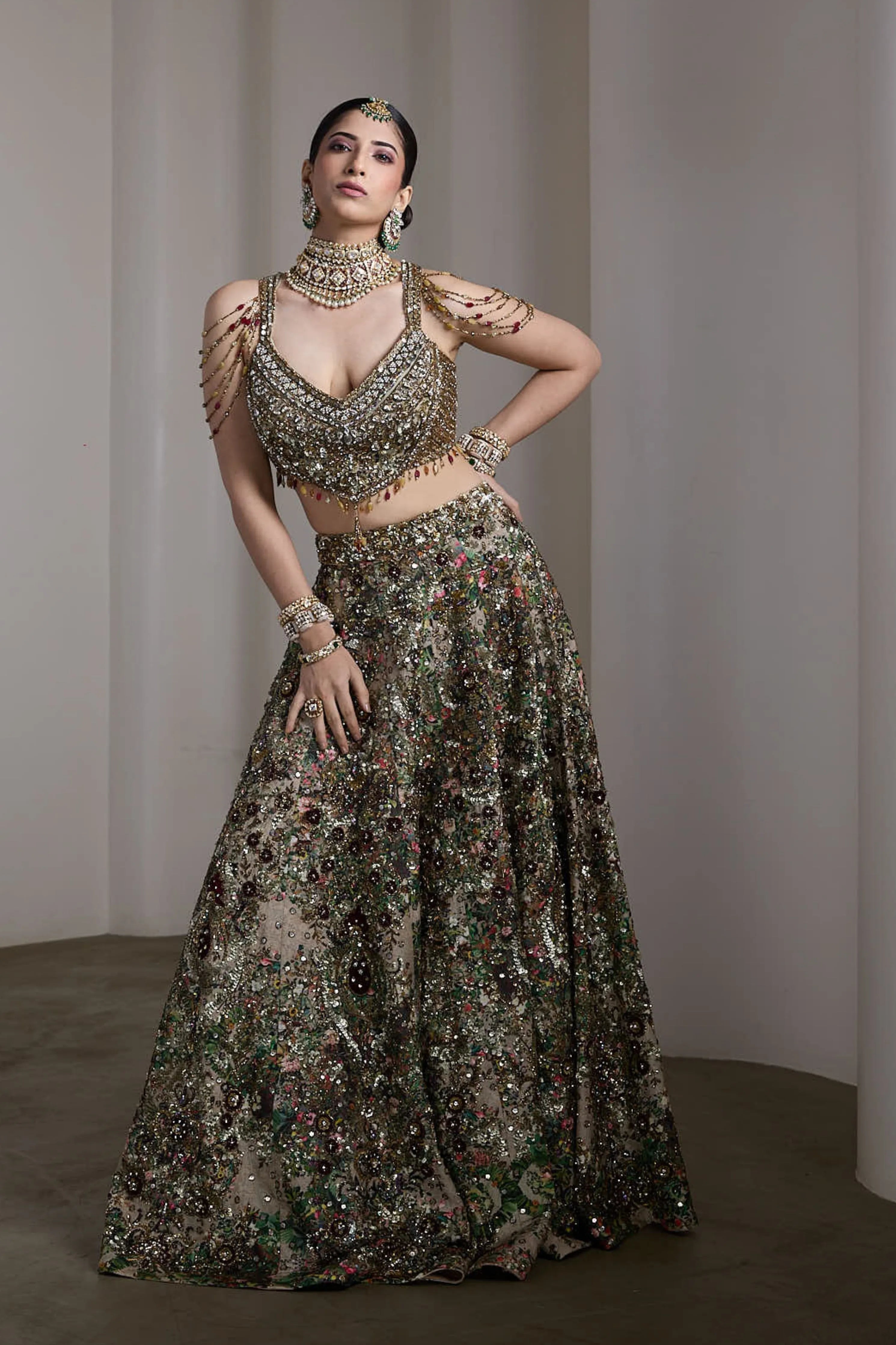Velvet Patch Embroidered Lehenga Set